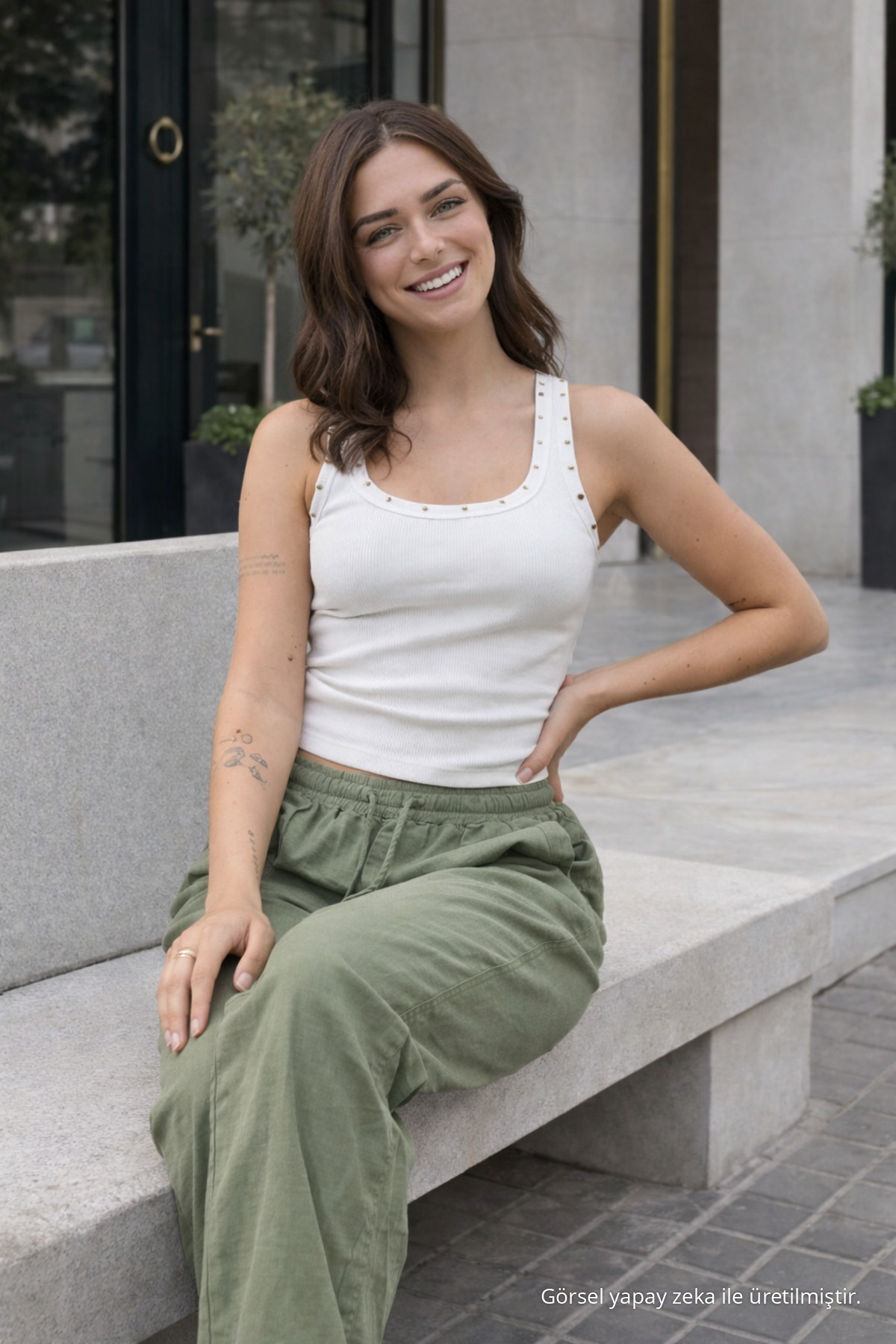 Kadın Trend Premium Bol Yeşil Keten Pantolon 5