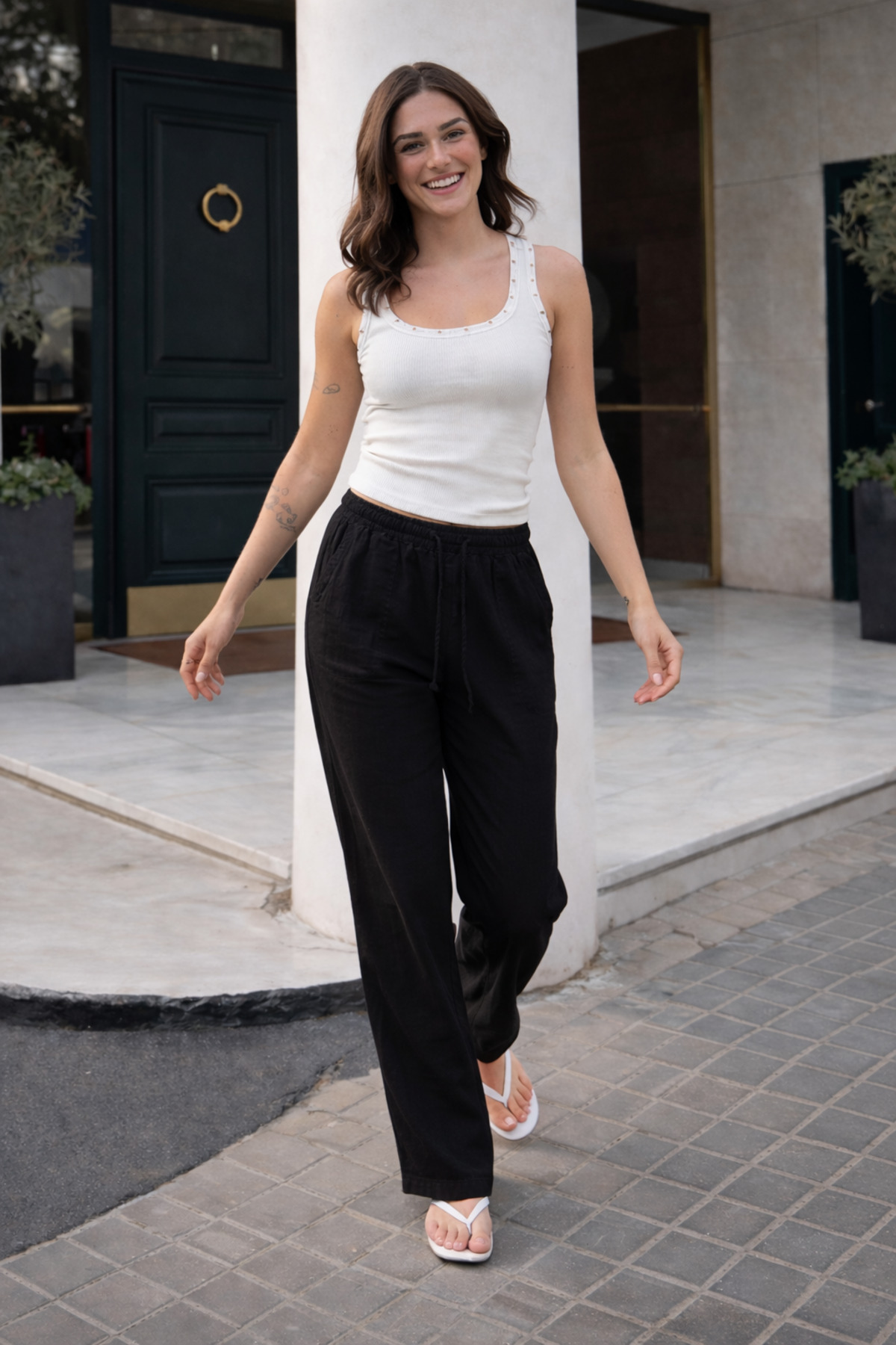 Kadın Trend Premium Bol Siyah Keten Pantolon 4