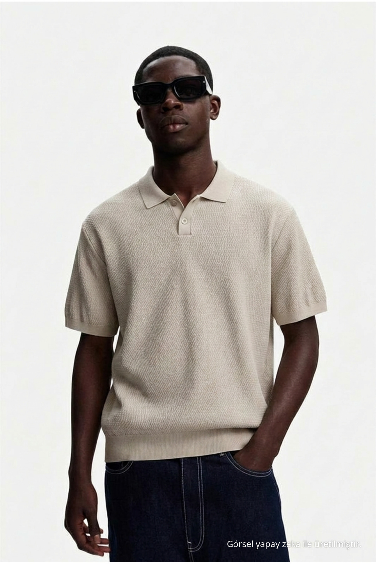 Erkek Dokulu %100 Pamuk Bej Polo Yaka T Shirt 6