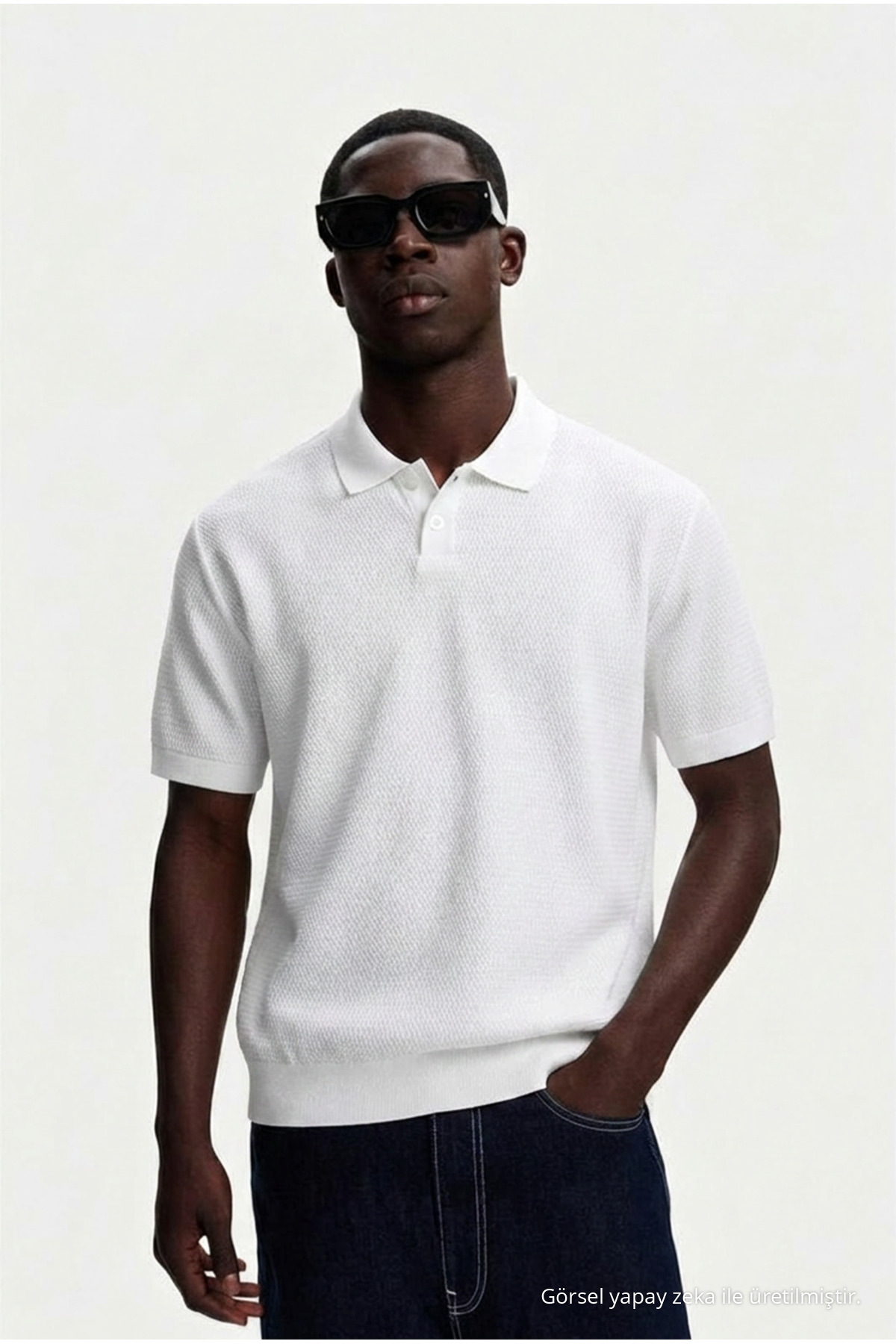 Erkek Dokulu %100 Pamuk Beyaz Polo Yaka T Shirt 6