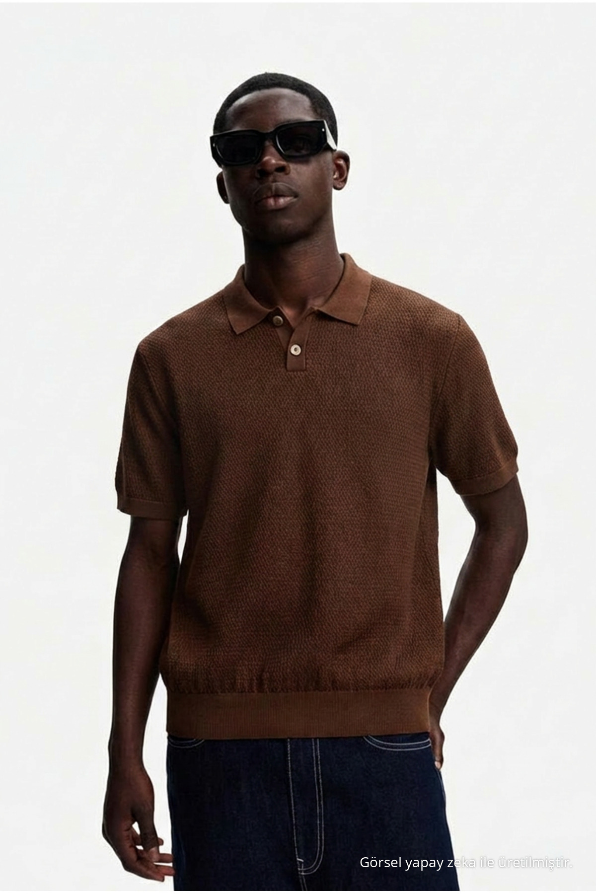 Erkek Dokulu %100 Pamuk Kahve Polo Yaka T Shirt 6