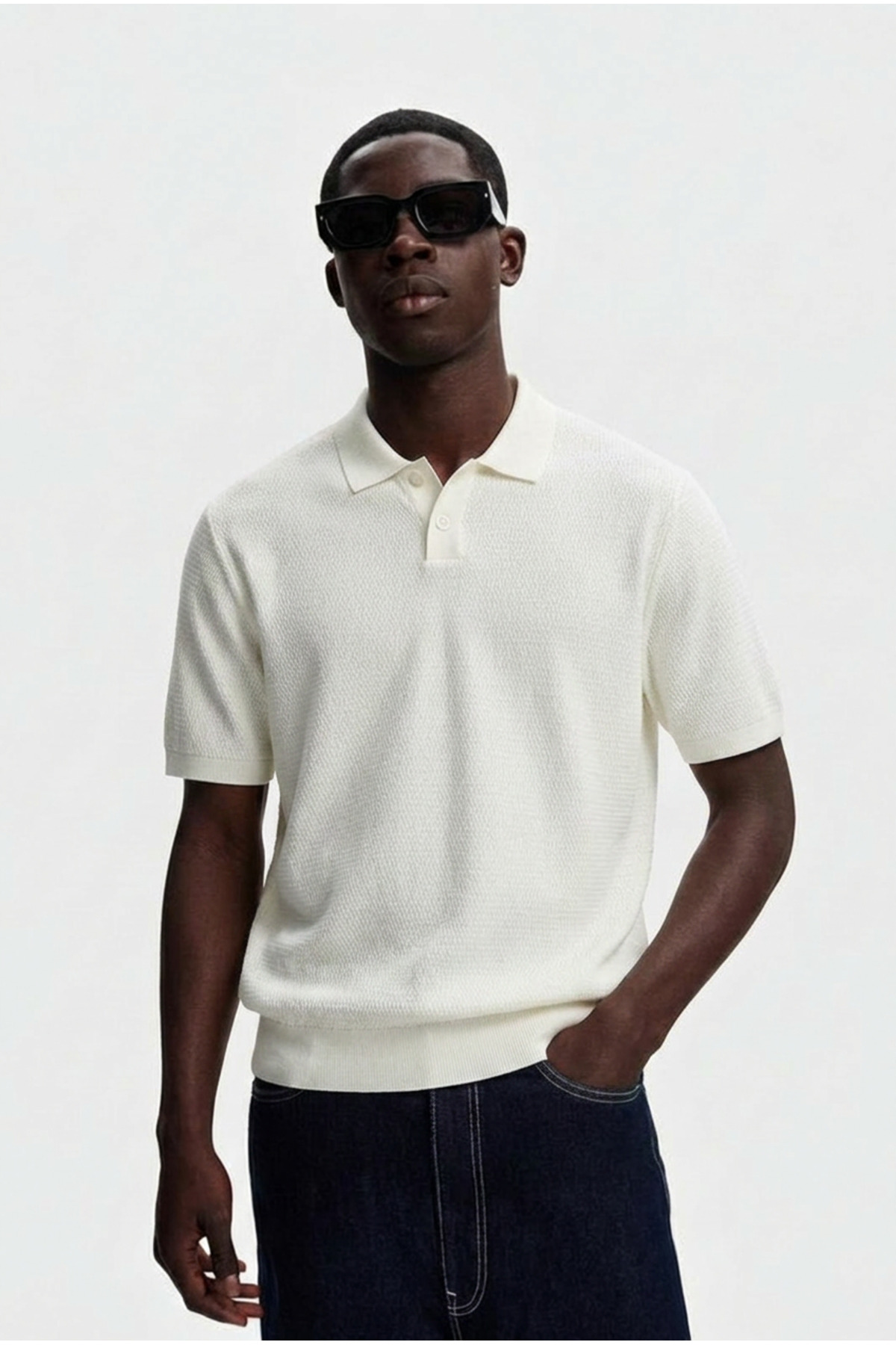 Erkek Dokulu %100 Pamuk Krem Polo Yaka T Shirt 6
