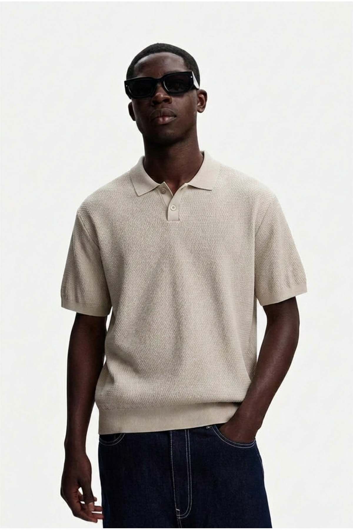 Erkek Dokulu %100 Pamuk Bej Polo Yaka T Shirt 6