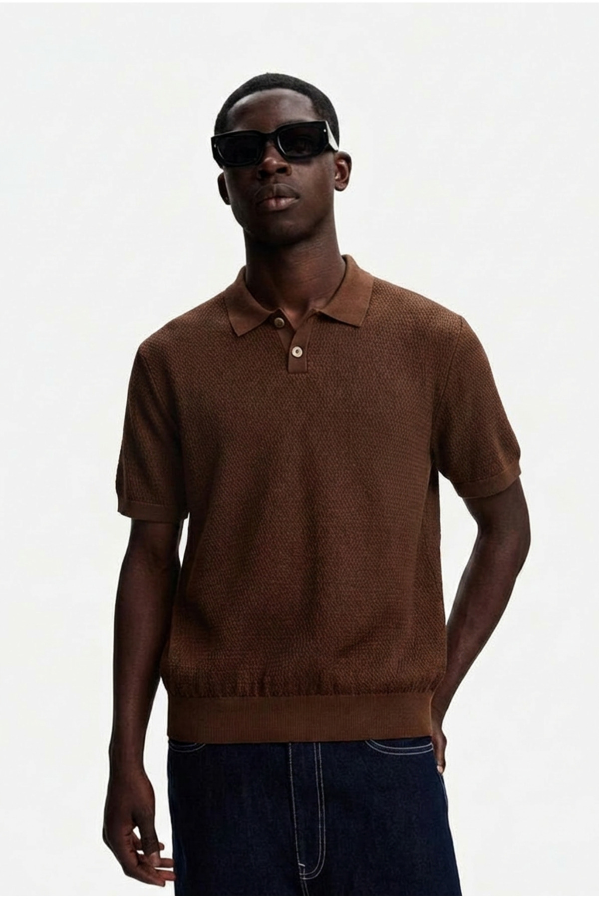 Erkek Dokulu %100 Pamuk Kahverengi Polo Yaka T Shirt 6