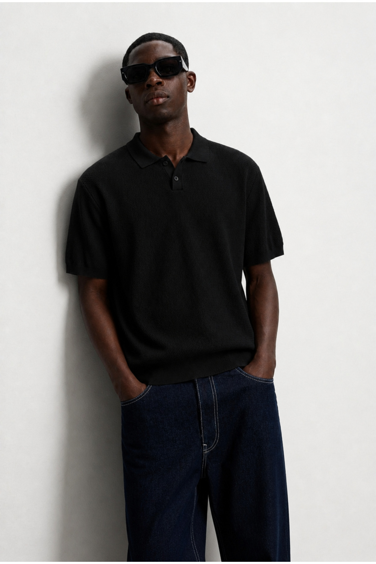 Erkek Dokulu %100 Pamuk Siyah Polo Yaka T Shirt 4