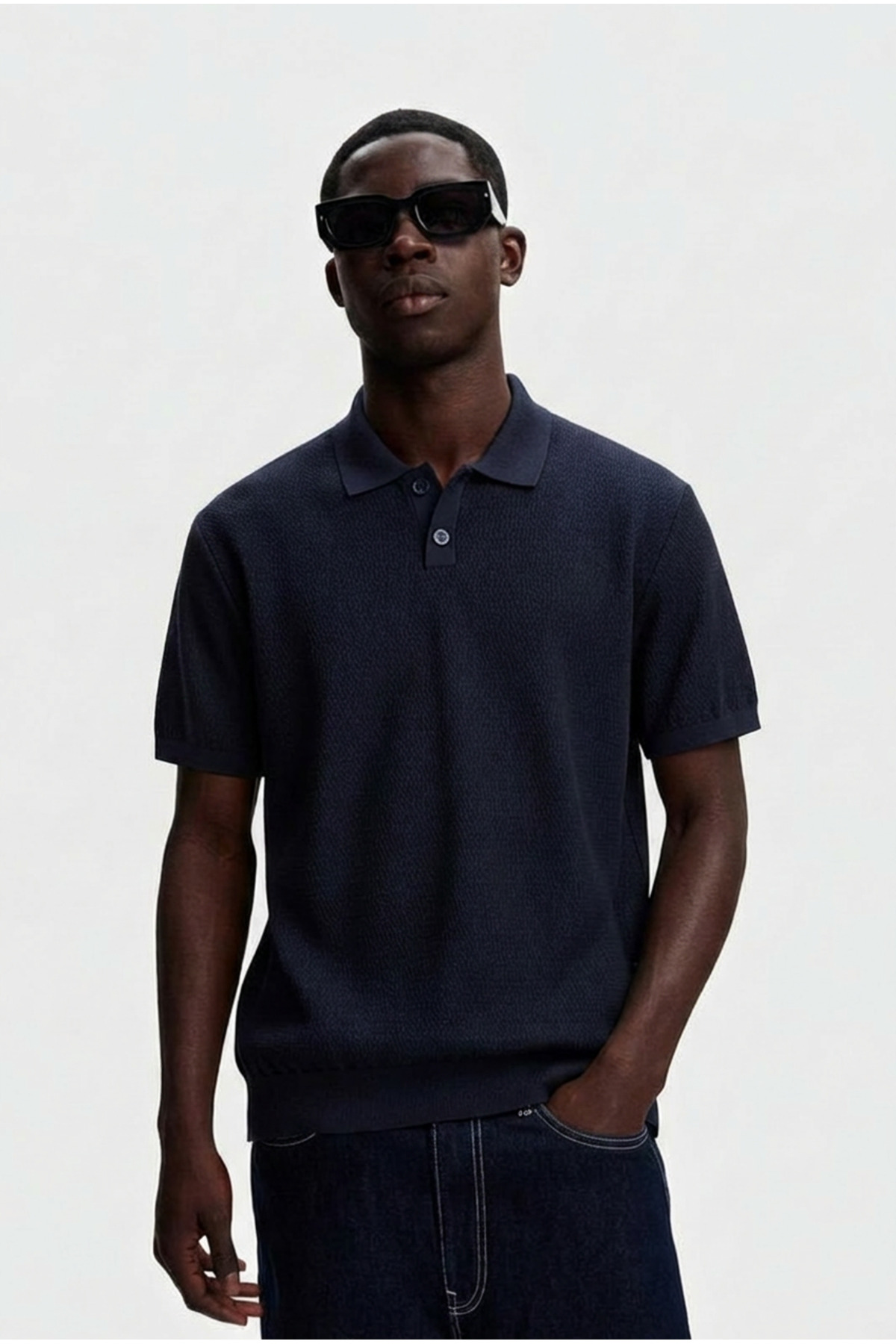 Erkek Dokulu %100 Pamuk Lacivert Polo Yaka T Shirt 6