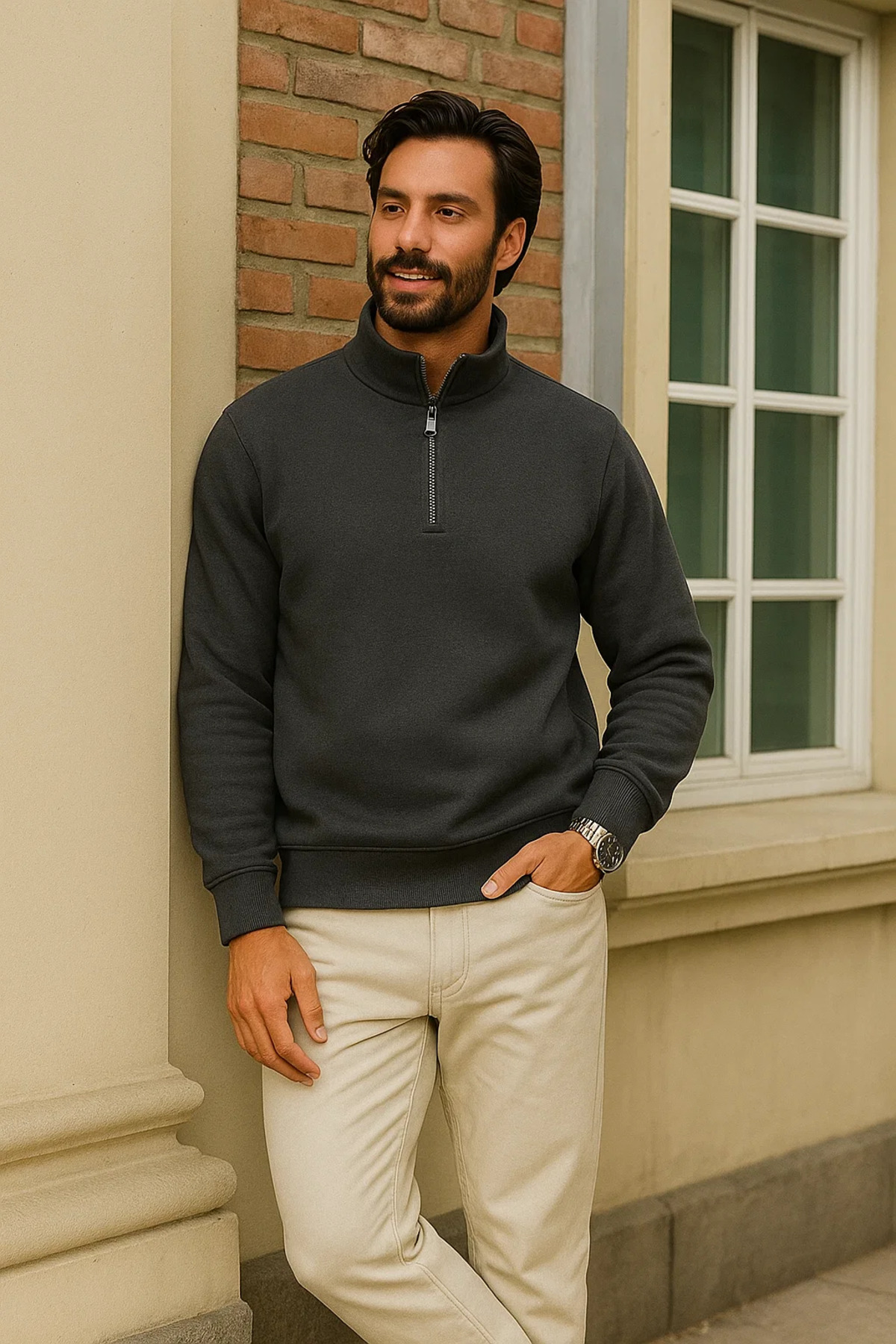 Erkek Kışlık Antrasit Oversize Fermuarlı Sweatshirt 3