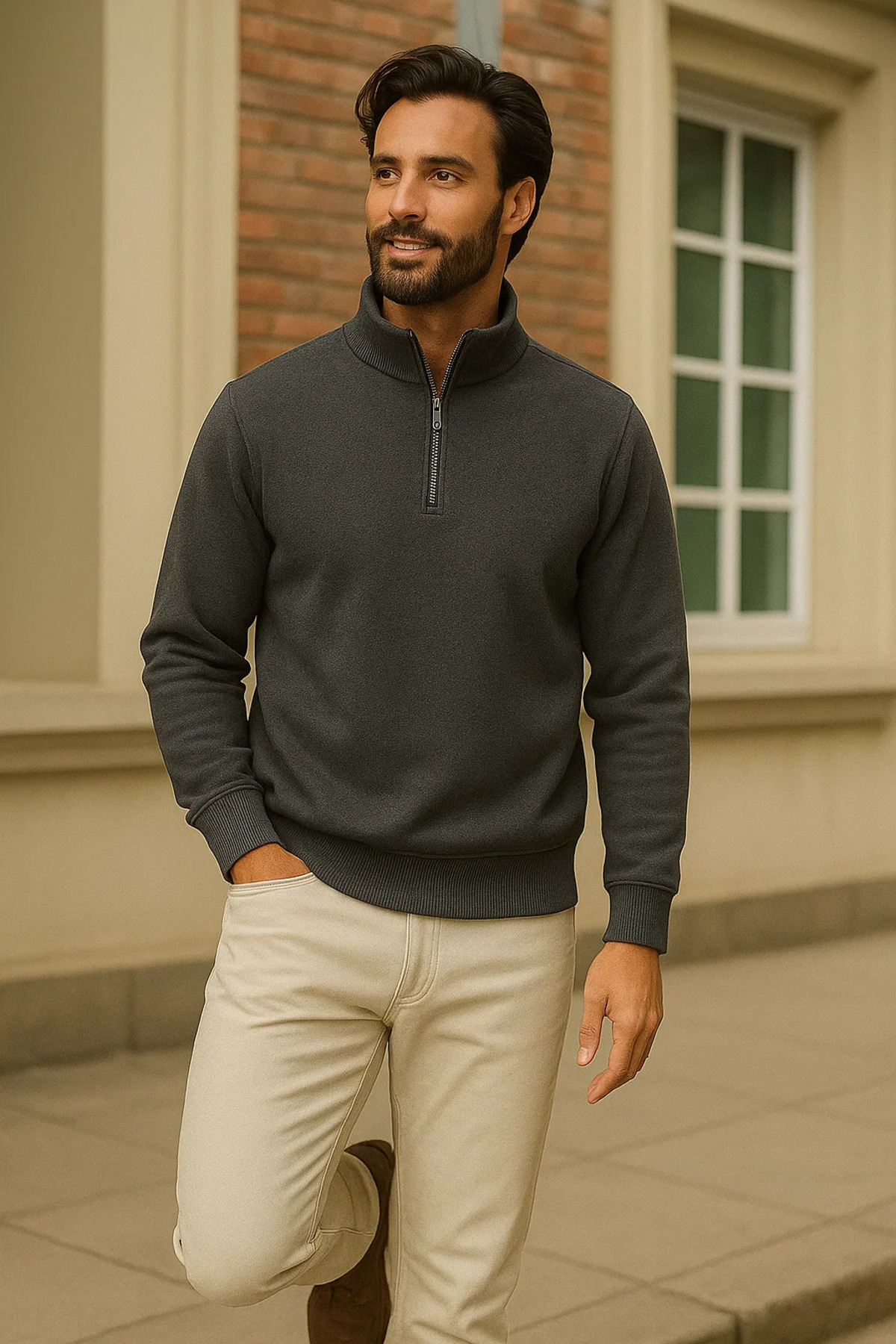 Erkek Kışlık Antrasit Oversize Fermuarlı Sweatshirt 4