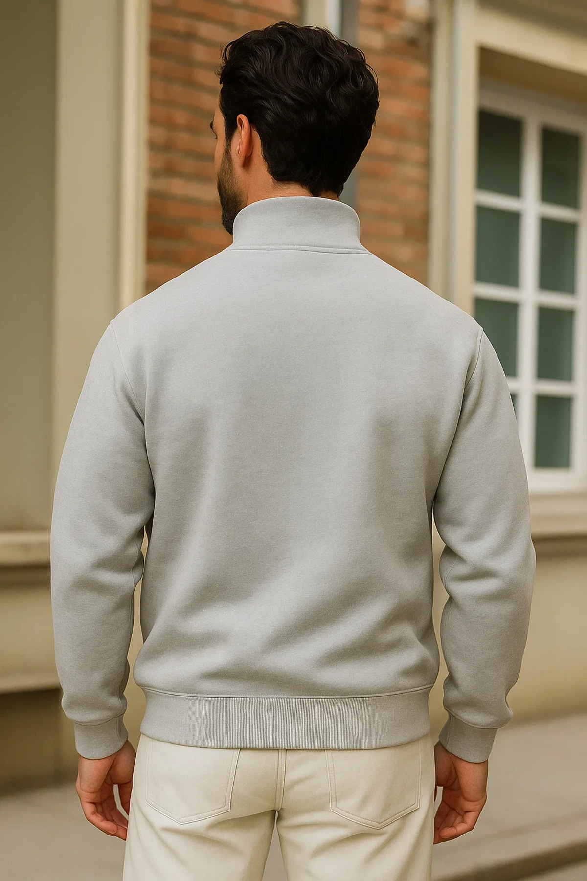 Erkek Kışlık Gri Oversize Fermuarlı Sweatshirt 5
