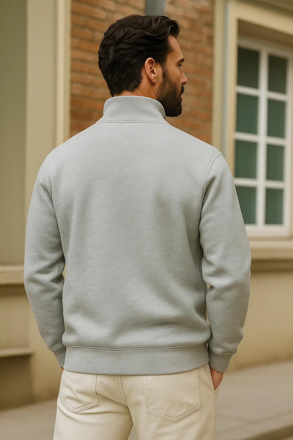 Erkek Kışlık Gri Oversize Fermuarlı Sweatshirt 6