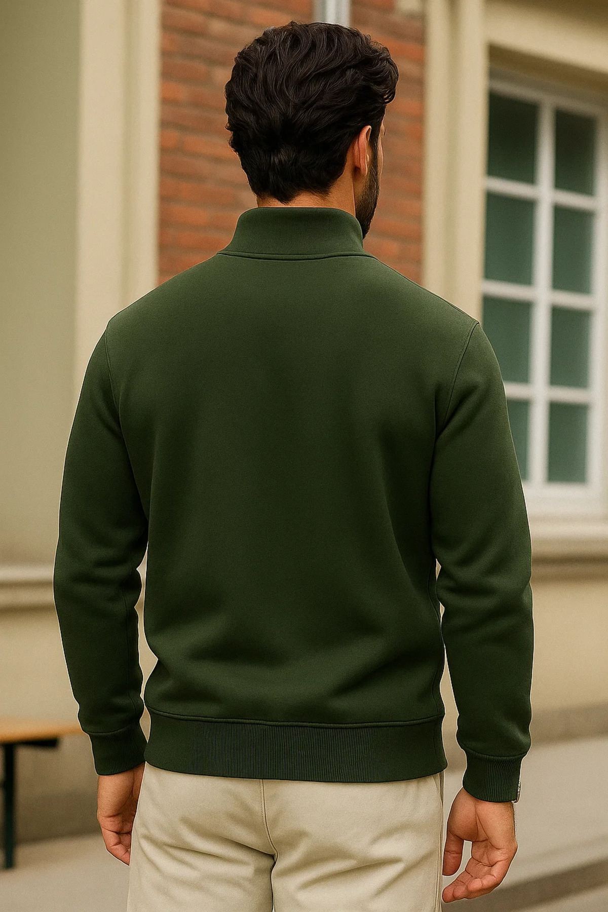 Erkek Kışlık Haki Oversize Fermuarlı Sweatshirt 6