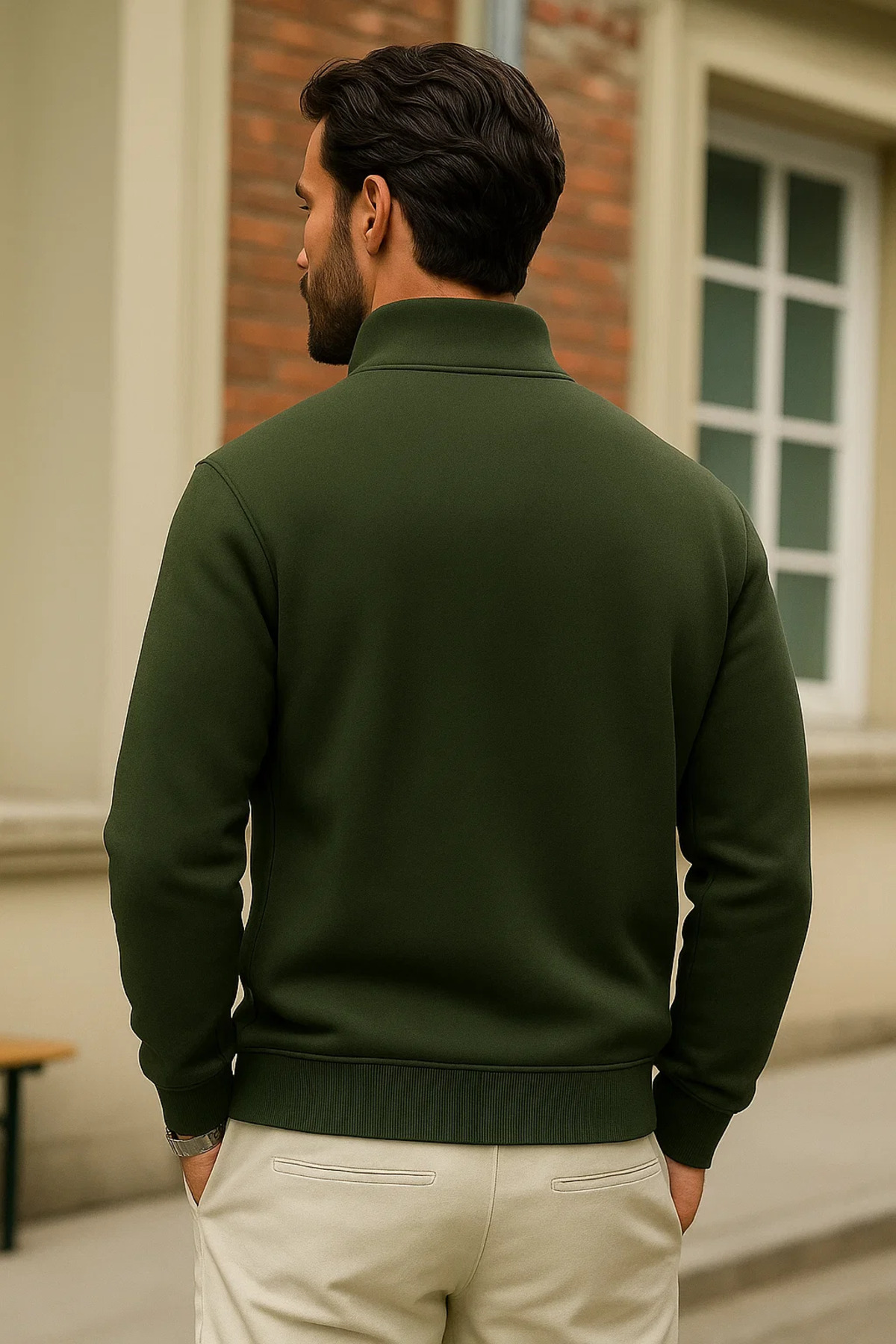 Erkek Kışlık Haki Oversize Fermuarlı Sweatshirt 5
