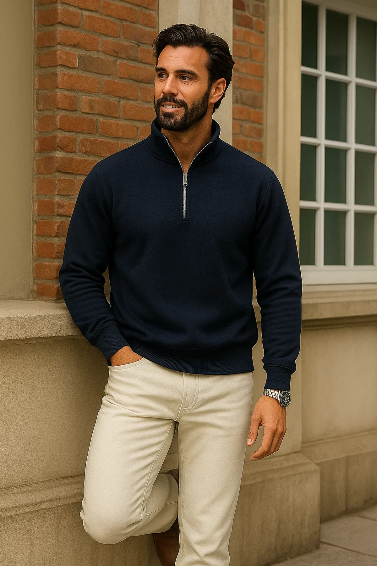 Erkek Kışlık Lacivert Oversize Fermuarlı Sweatshirt 3
