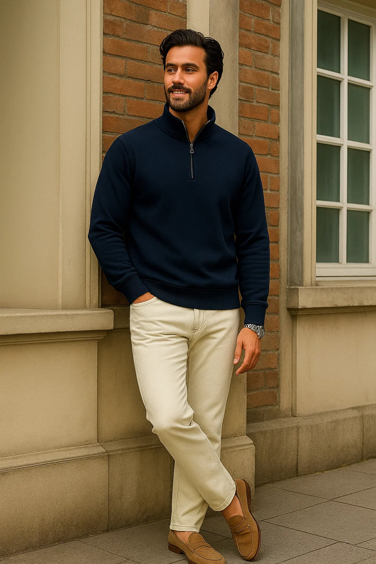 Erkek Kışlık Lacivert Oversize Fermuarlı Sweatshirt 4