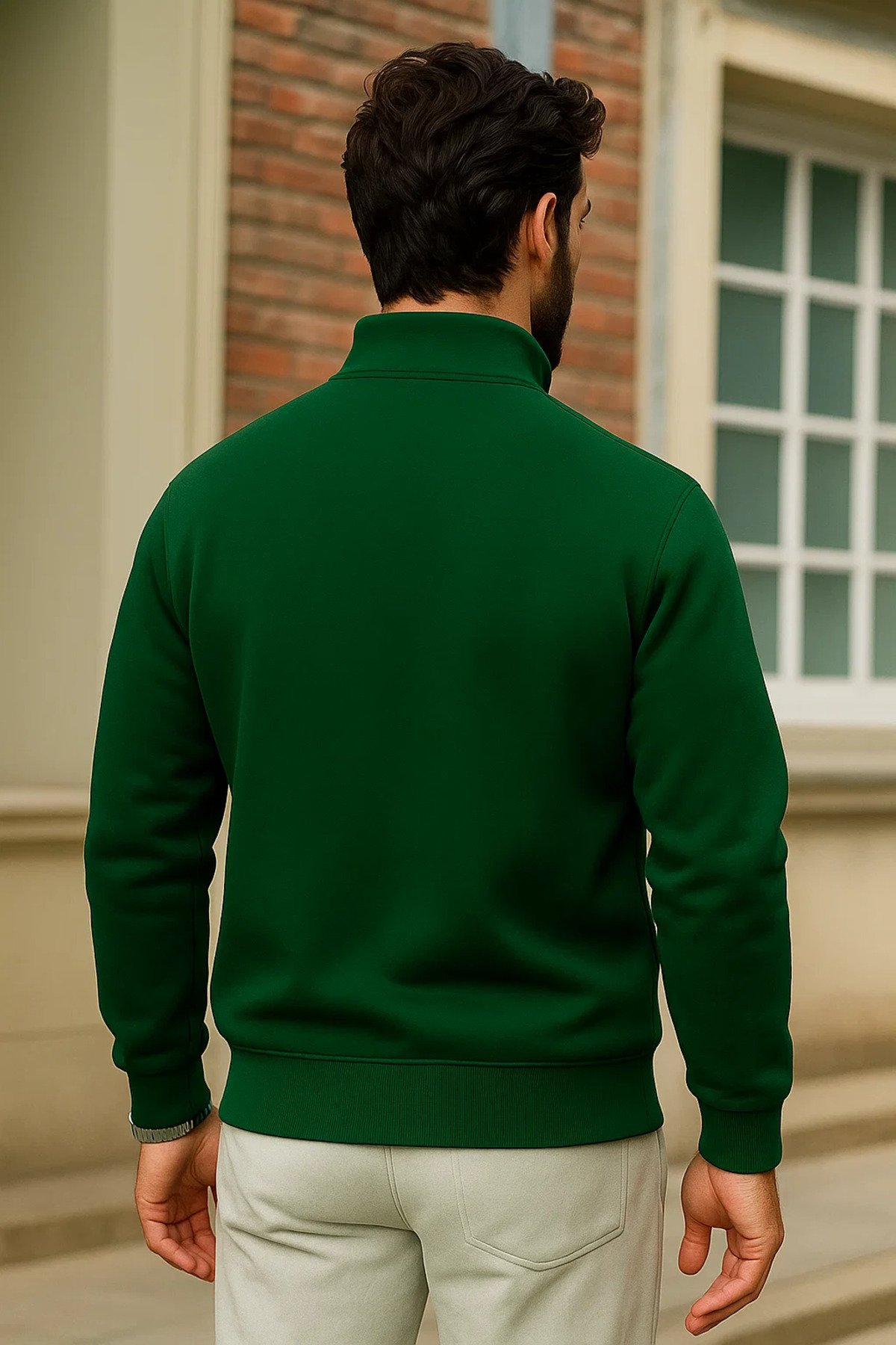 Erkek Kışlık Yeşil Oversize Fermuarlı Sweatshirt 5