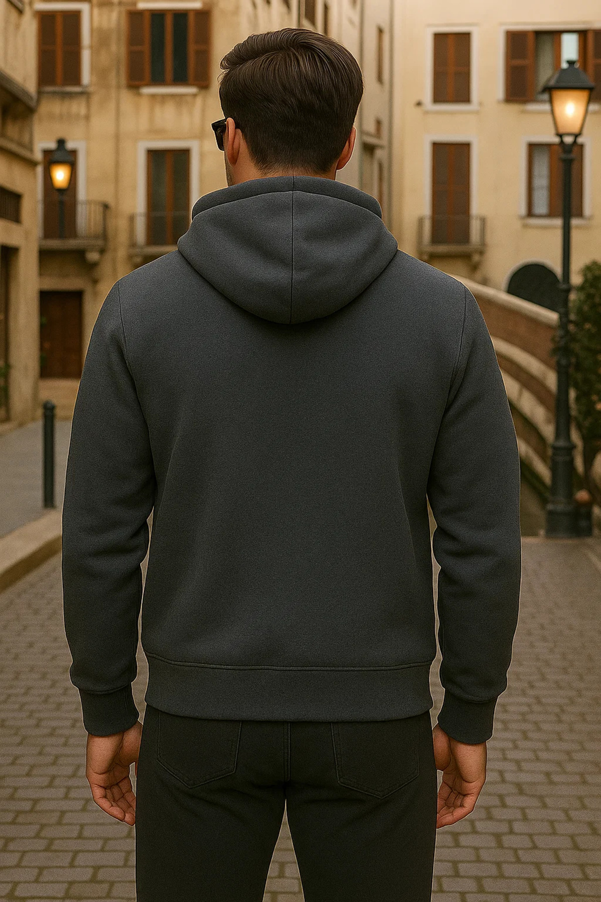 Erkek Kışlık Kapsonlu Antrasit Fermuarlı Oversize Sweat 5