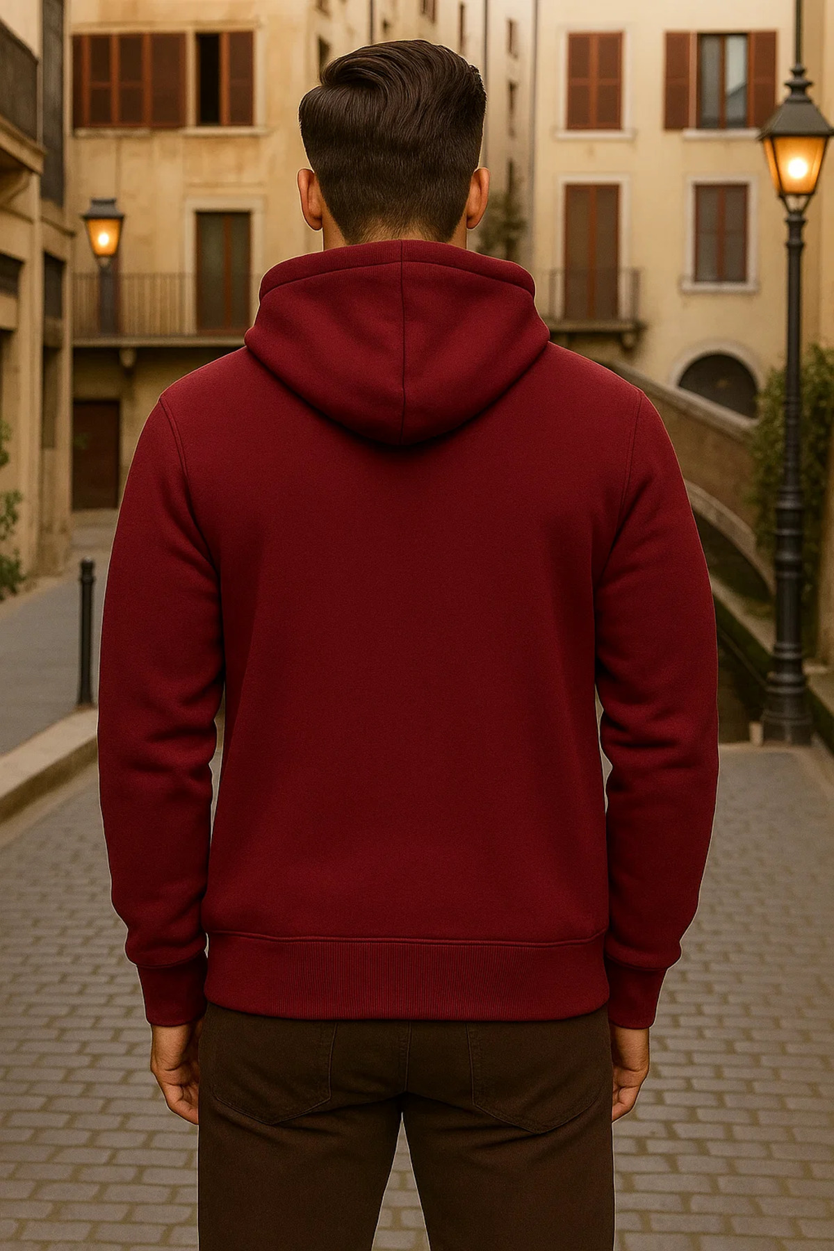 Erkek Kışlık Kapsonlu Bordo Fermuarlı Oversize Sweat 6