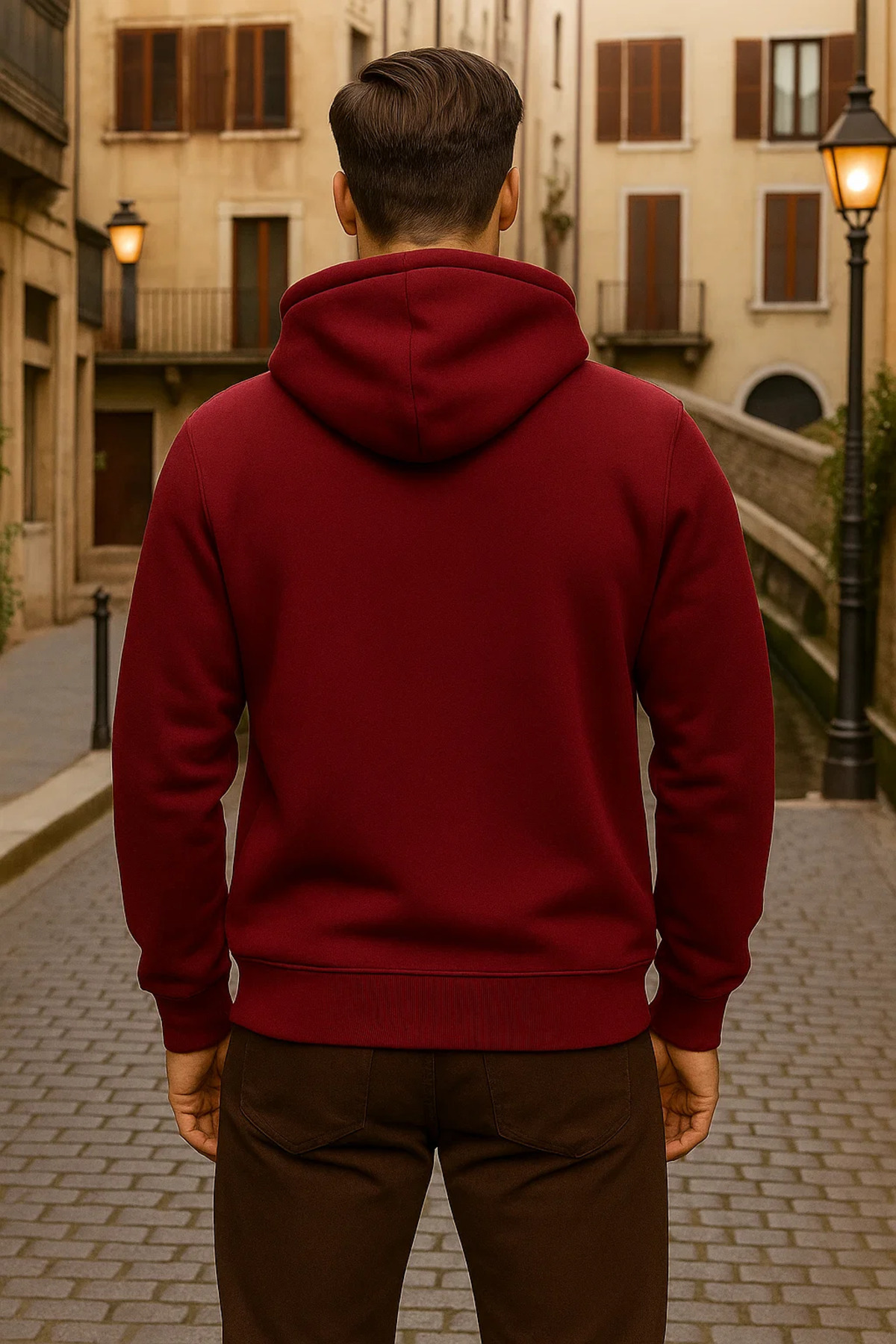 Erkek Kışlık Kapsonlu Bordo Fermuarlı Oversize Sweat 5