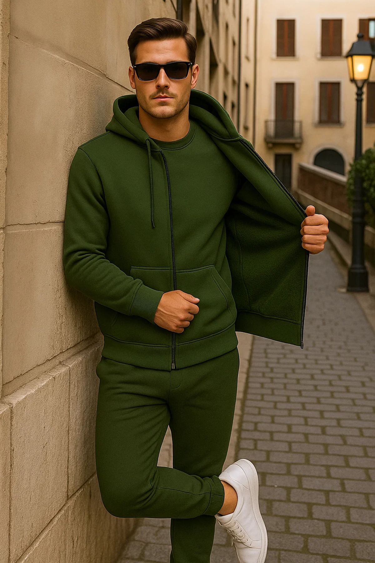 Erkek Kışlık Kapsonlu Haki Fermuarlı Oversize Sweat 3