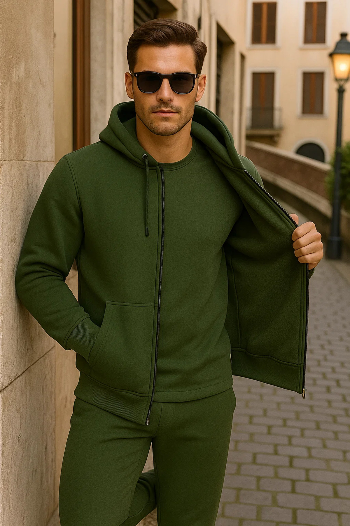 Erkek Kışlık Kapsonlu Haki Fermuarlı Oversize Sweat 4