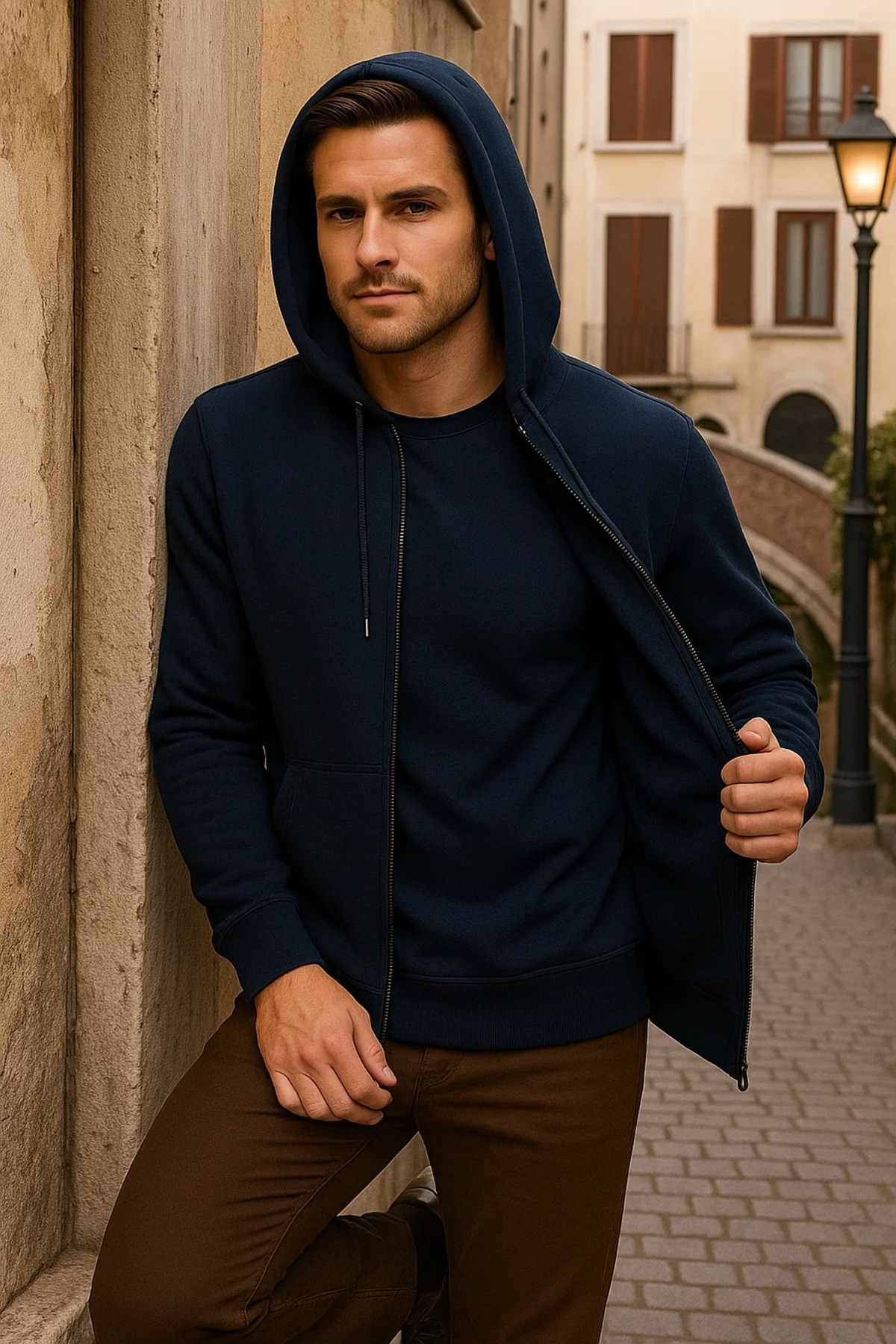 Erkek Kışlık Kapsonlu Lacivert Fermuarlı Oversize Sweat 4