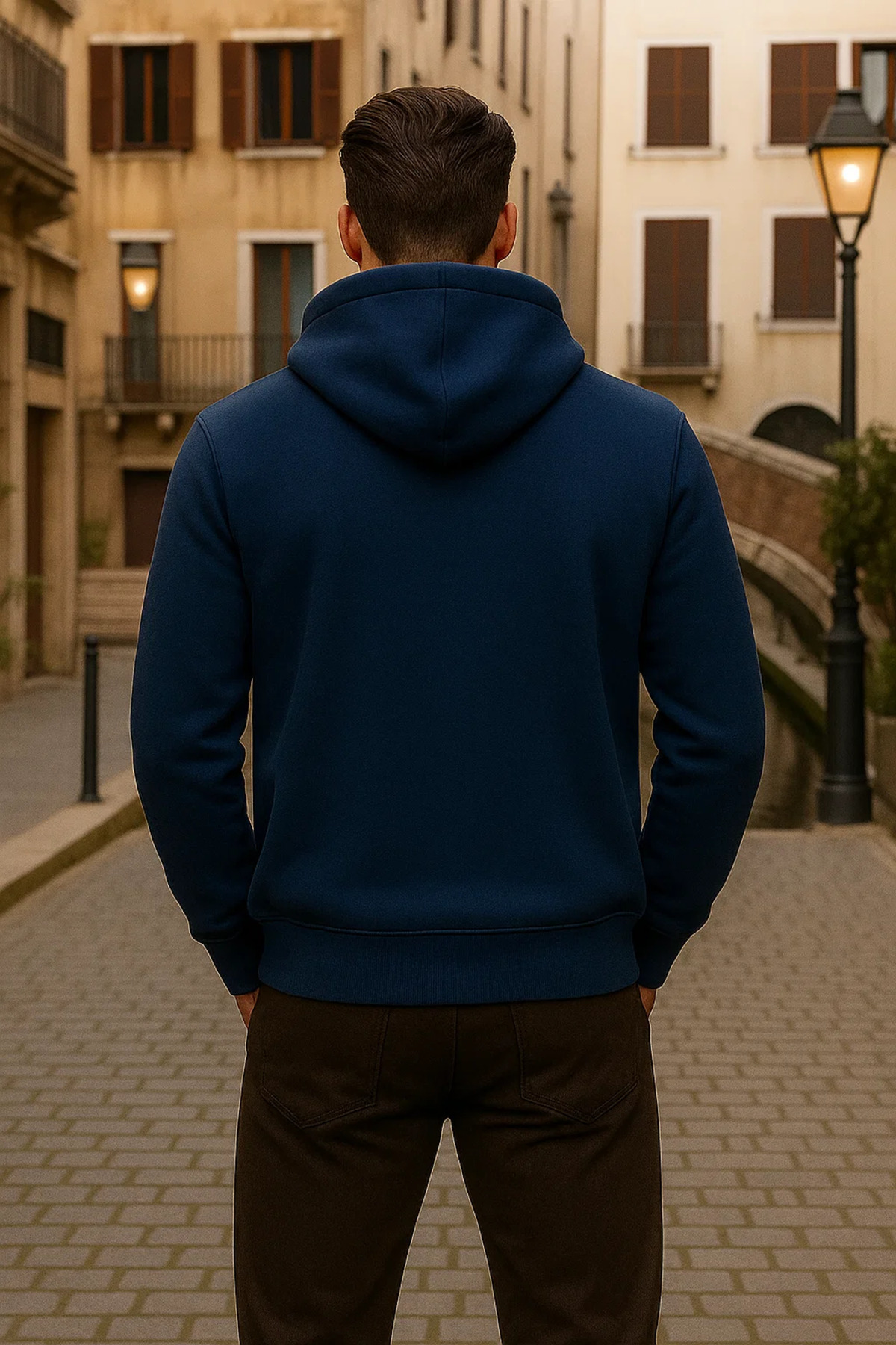 Erkek Kışlık Kapsonlu Mavi Fermuarlı Oversize Sweat 5