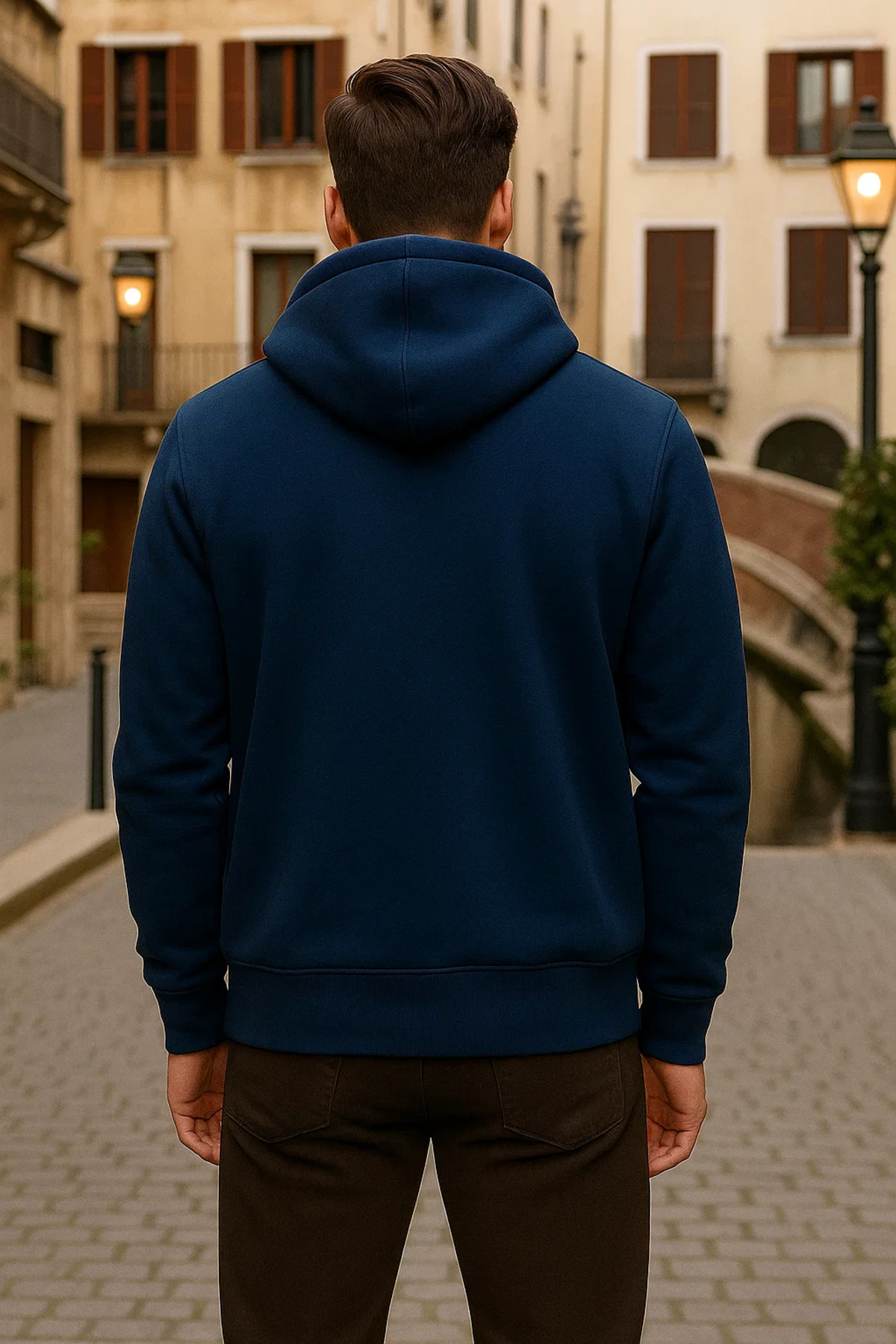 Erkek Kışlık Kapsonlu Mavi Fermuarlı Oversize Sweat 6