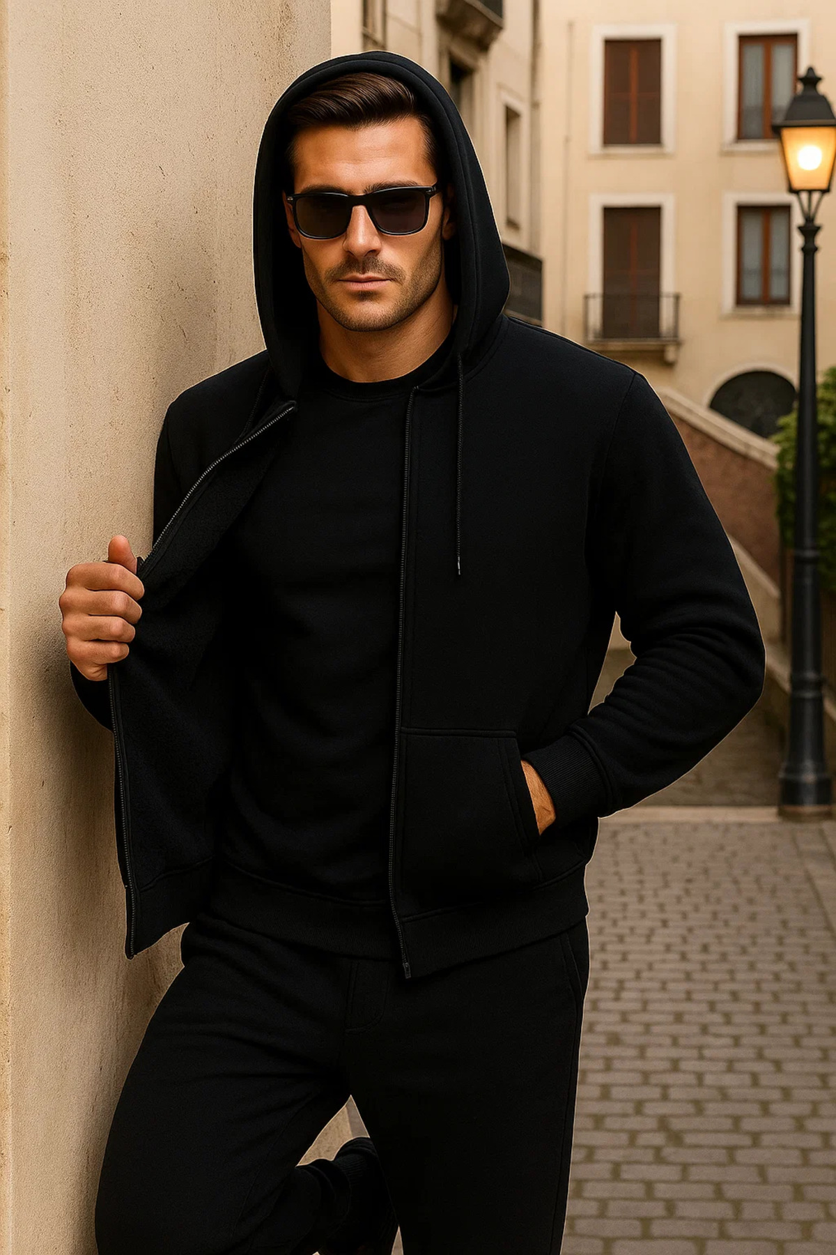 Erkek Kışlık Kapsonlu Siyah Fermuarlı Oversize Sweat 3