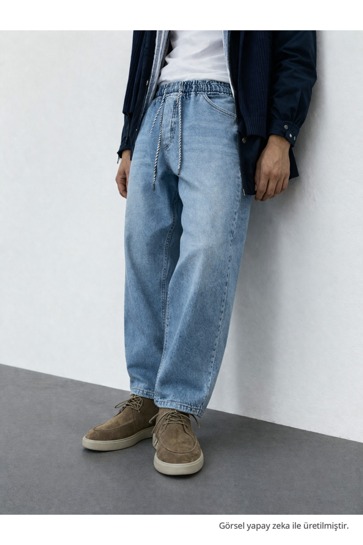 Erkek Günlük Premium Mavi Baggy Kot Pantolon 4
