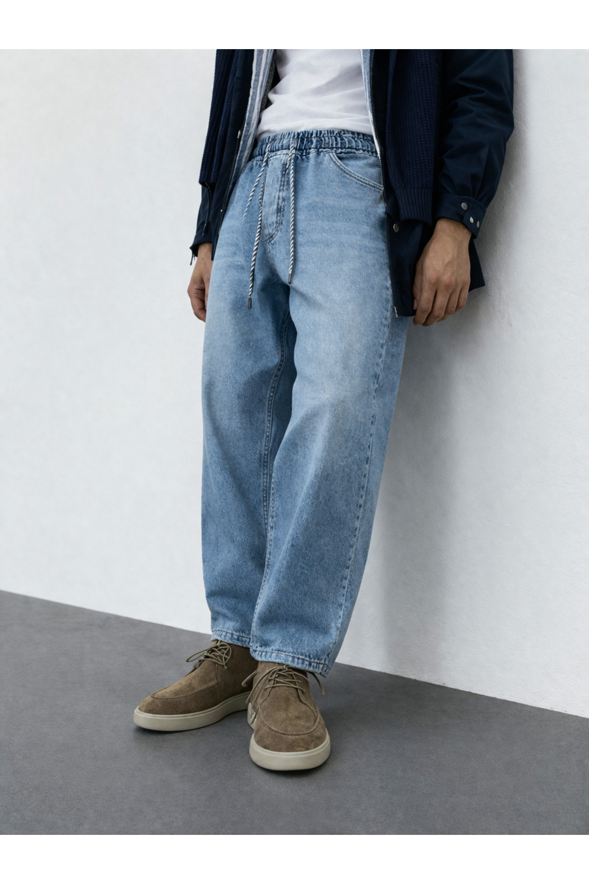Erkek Günlük Premium Mavi Baggy Kot Pantolon 4