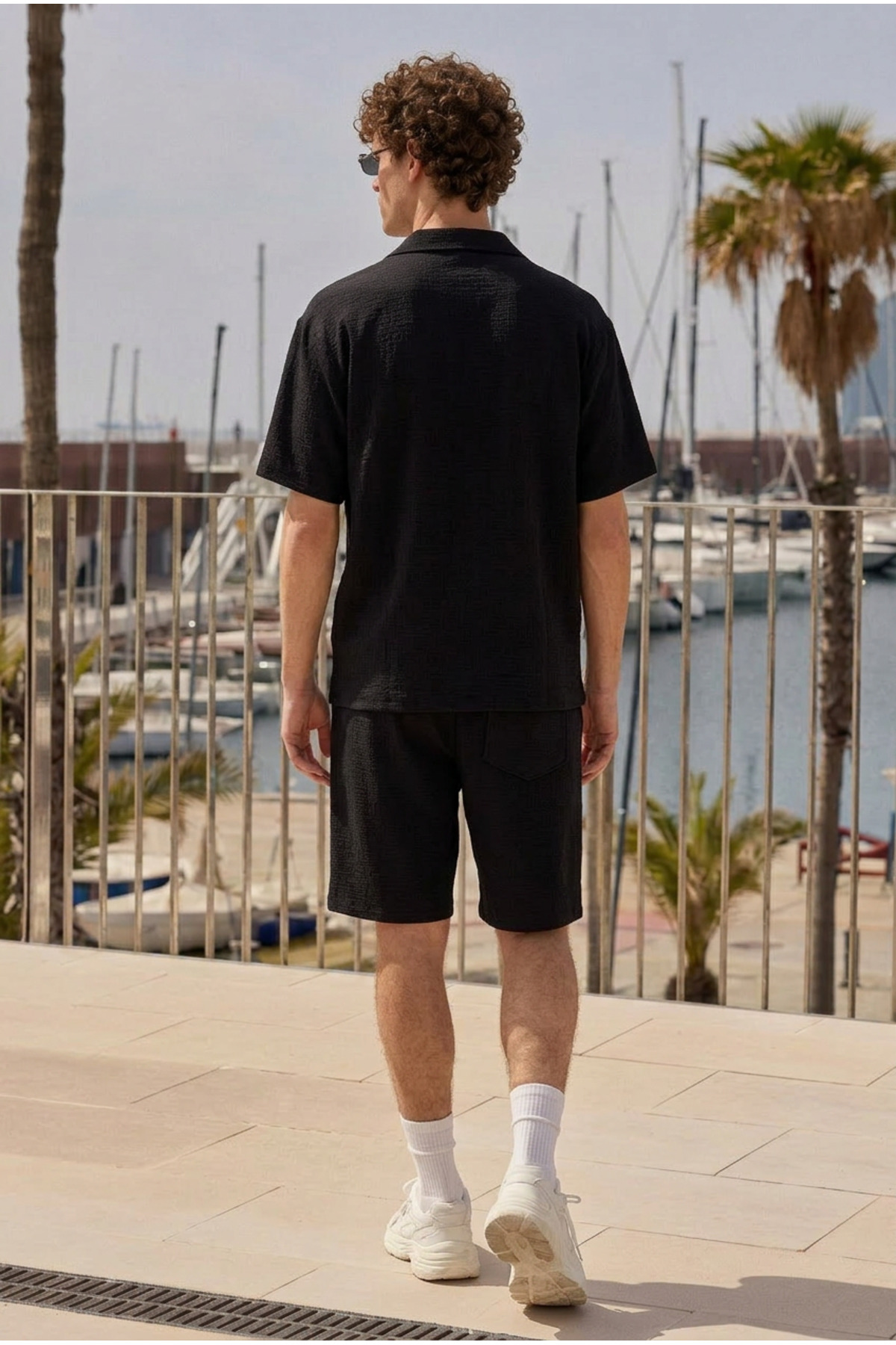 Erkek Premium Rahat Gömlek Jogger Keten Şort Kahve İkili Takım 5