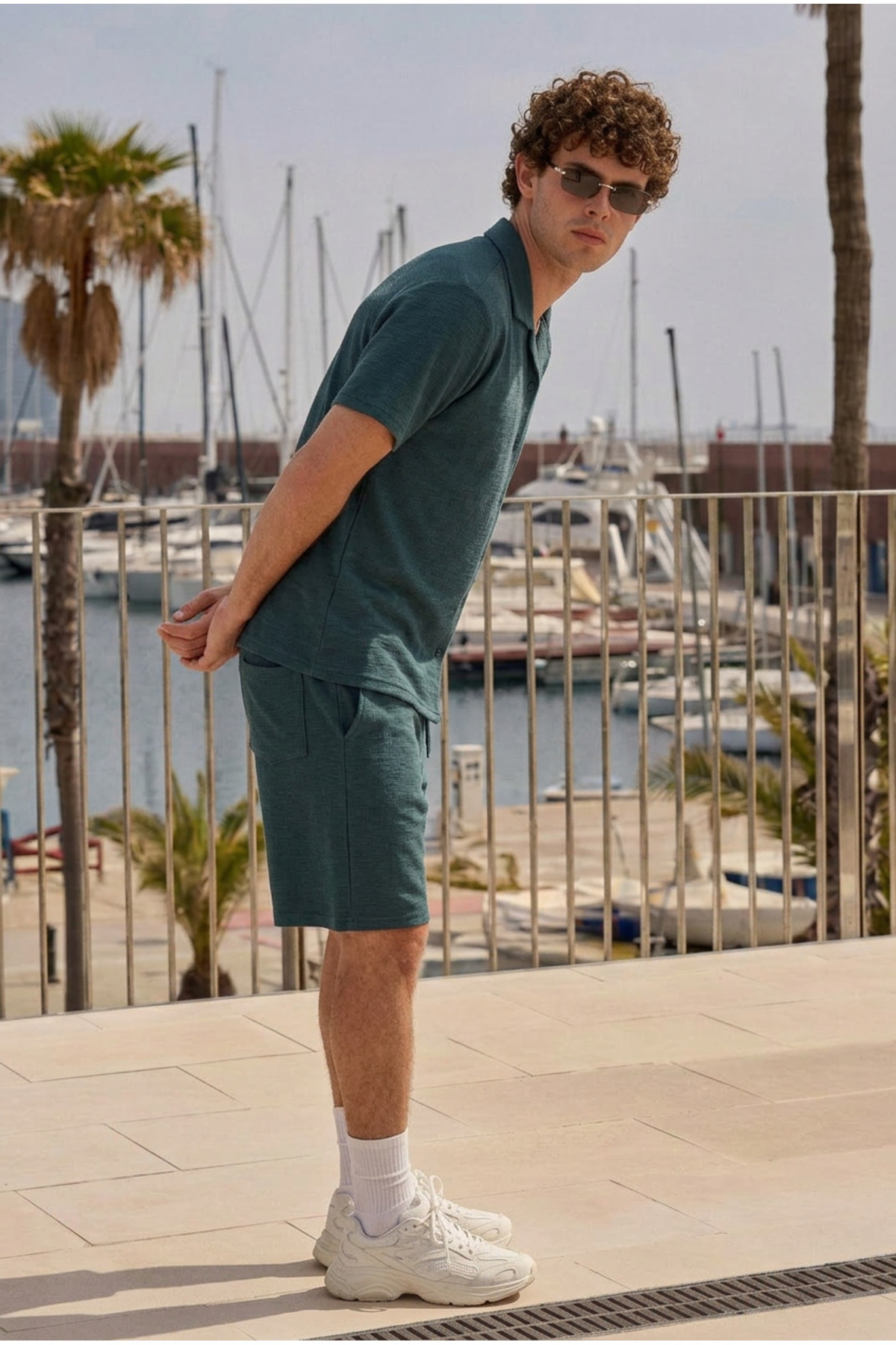 Erkek Premium Rahat Gömlek Jogger Keten Şort Kahve İkili Takım 6