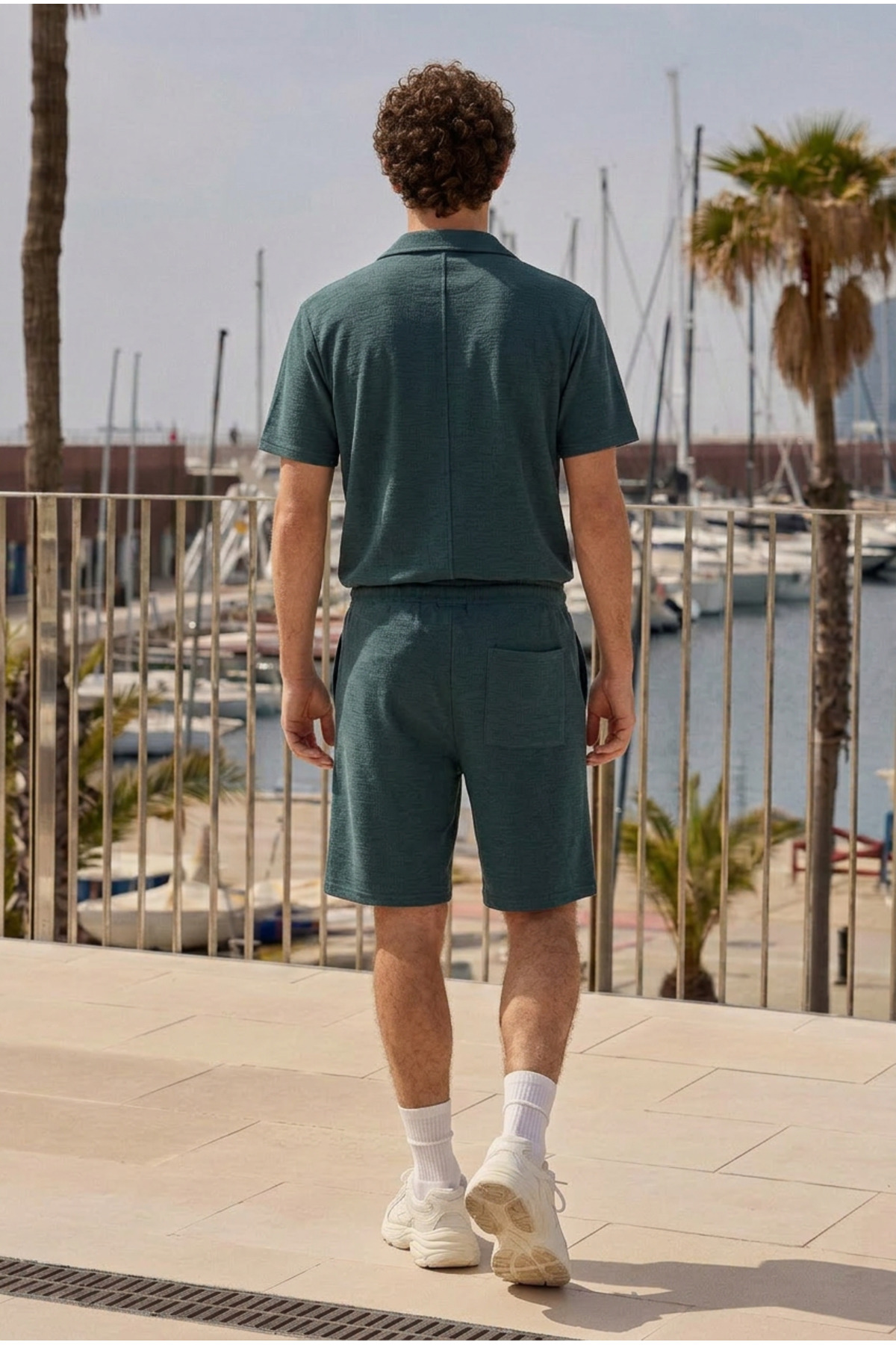 Erkek Premium Rahat Gömlek Jogger Keten Şort Kahve İkili Takım 5