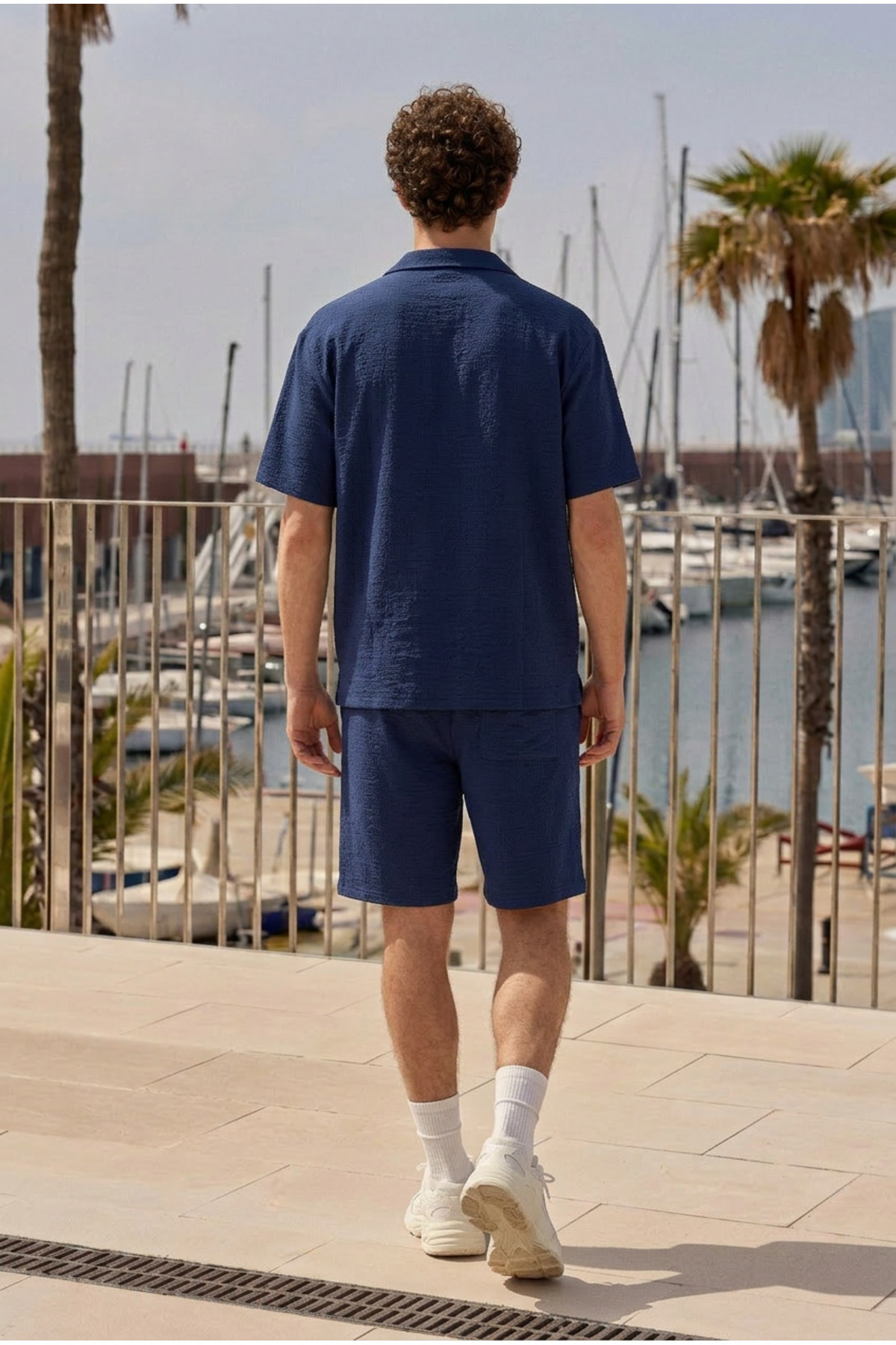 Erkek Premium Rahat Gömlek Jogger Keten Şort Kahve İkili Takım 5
