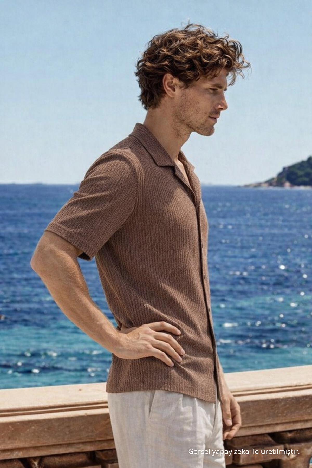 Erkek Premium Comfort Polo Yaka Kahve Keten Gömlek 5