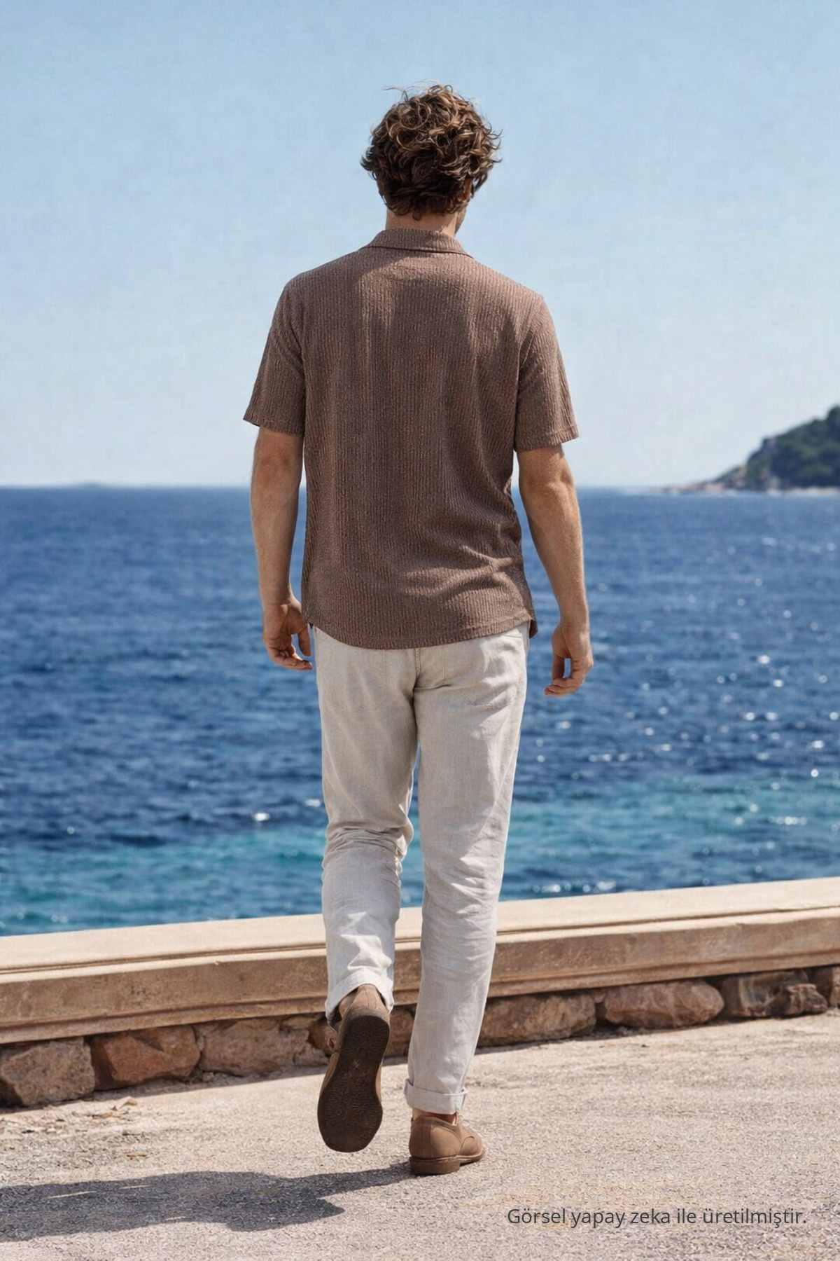 Erkek Premium Comfort Polo Yaka Kahve Keten Gömlek 6