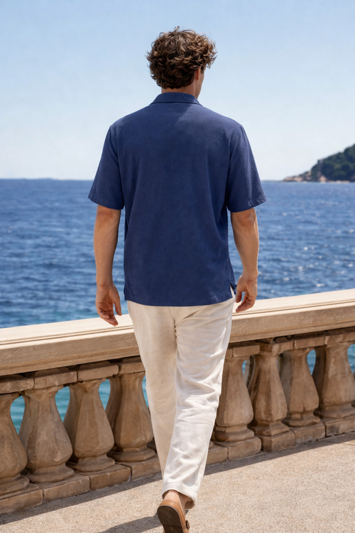 Erkek Premium Comfort Polo Yaka Lacivert Keten Gömlek 6