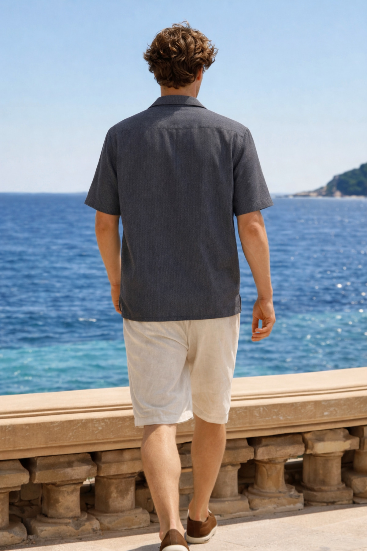 Erkek Premium Comfort Polo Yaka Siyah Keten Gömlek 6