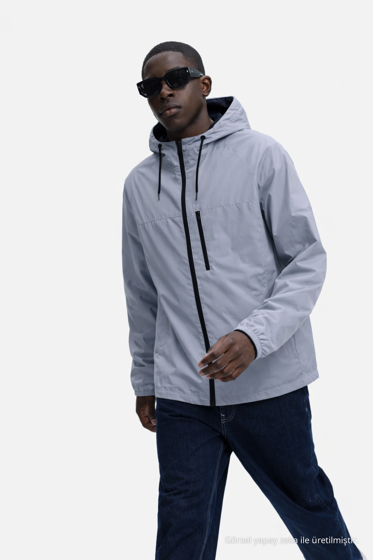 Erkek Astarlı Trend Oversize Gri Yağmurluk & Rüzgarlık 4