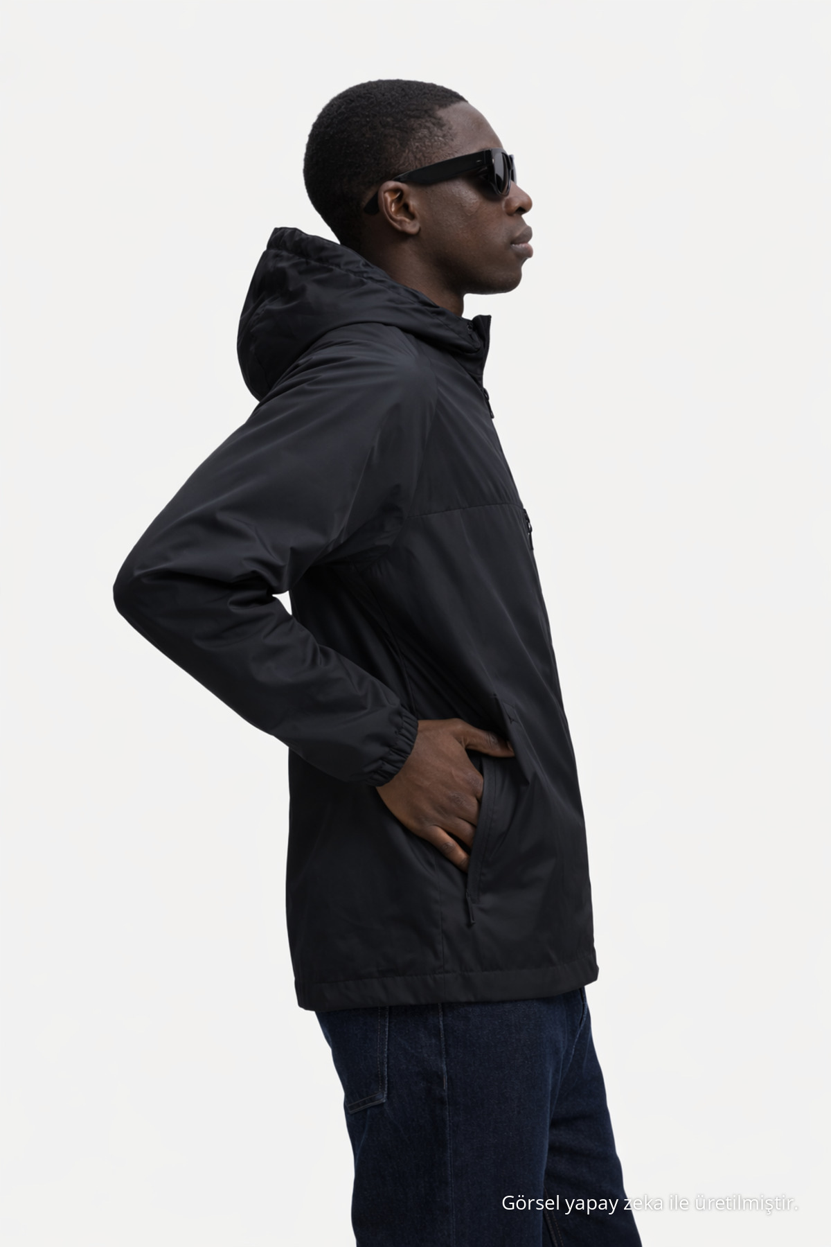 Erkek Astarlı Trend Oversize Siyah Yağmurluk & Rüzgarlık 3