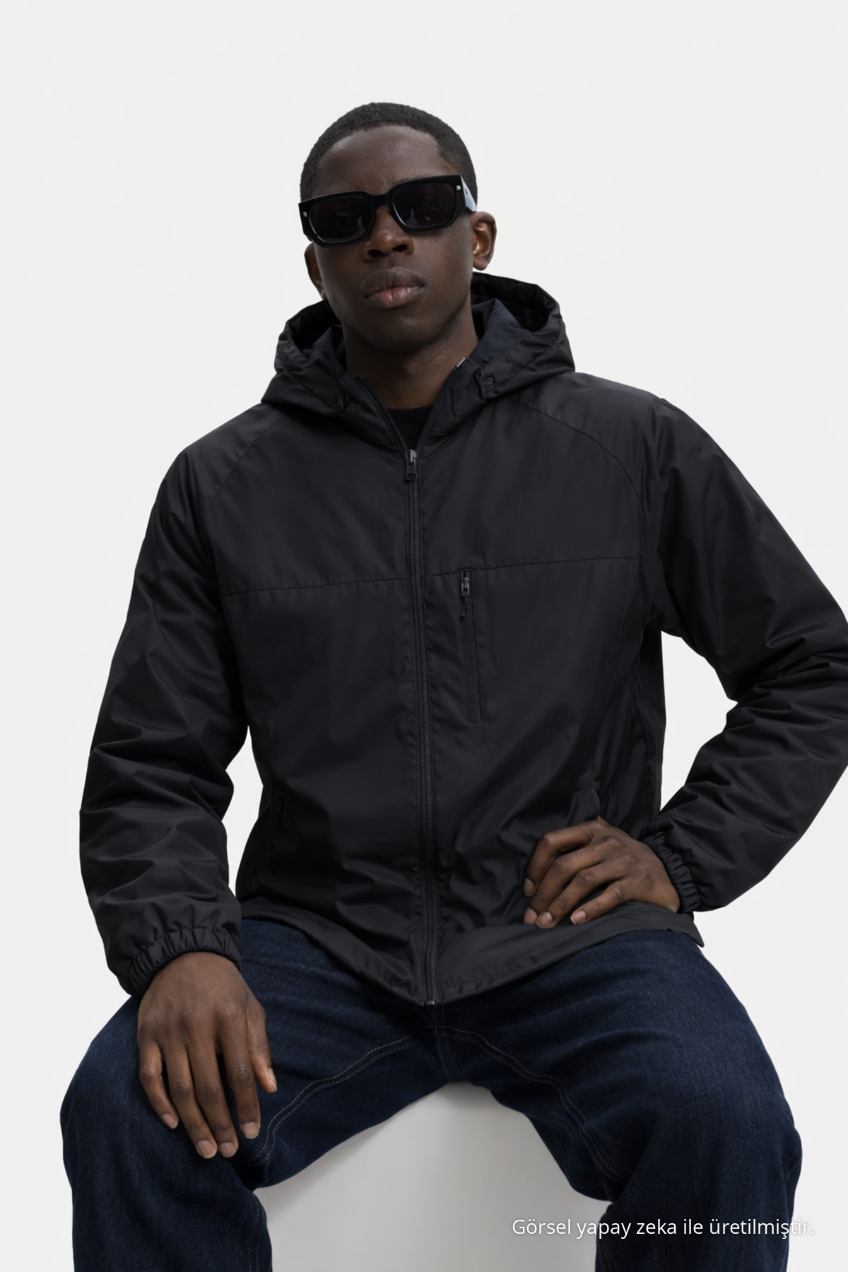 Erkek Astarlı Trend Oversize Siyah Yağmurluk & Rüzgarlık 5