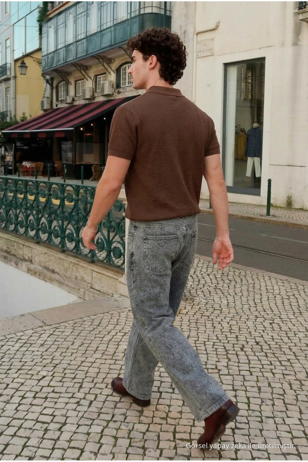 Erkek Dokulu Pamuklu Trend Bol Kahve Polo Yaka Tişört 5