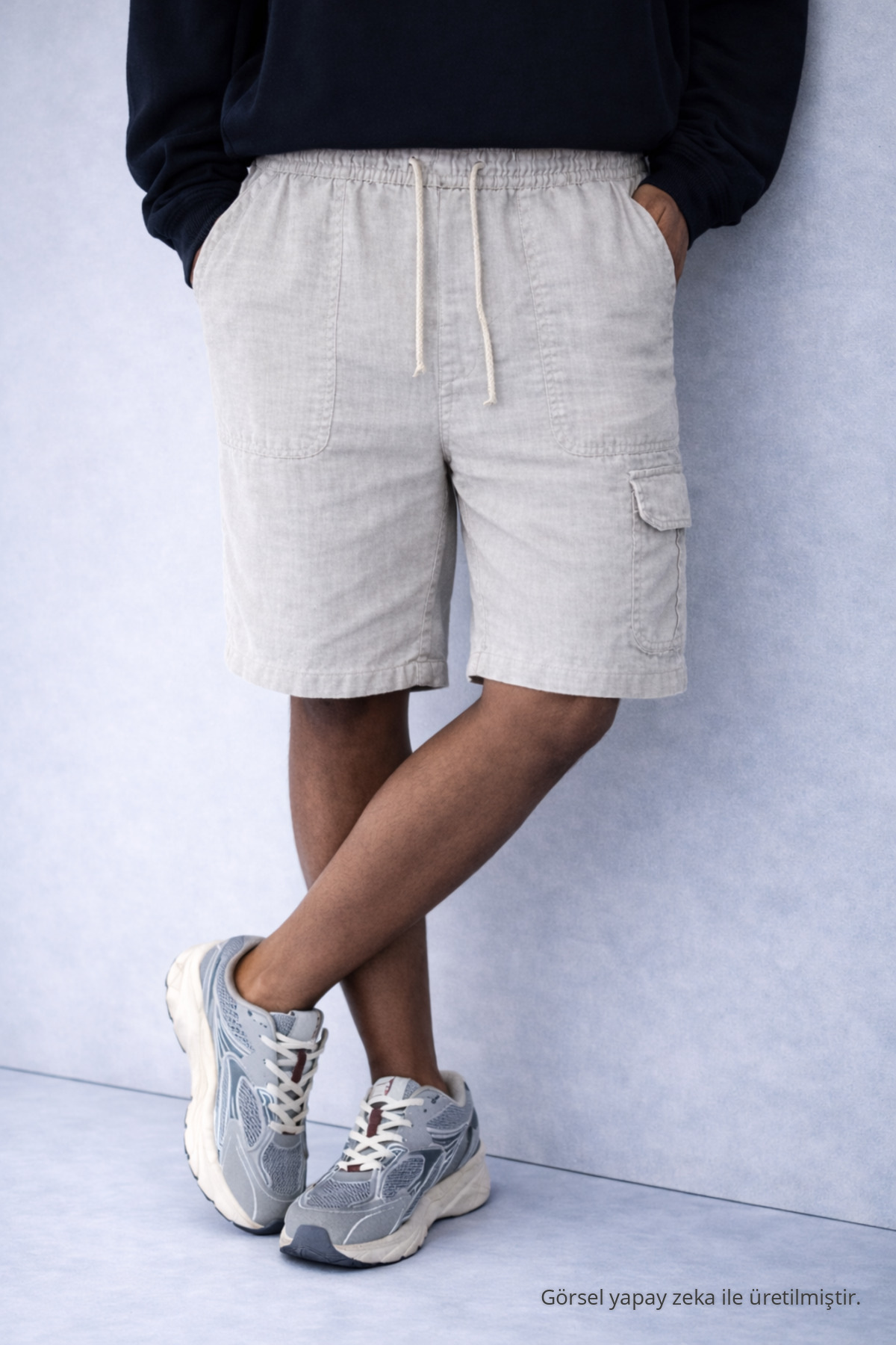 Erkek Günlük Yazlık Kargo Cepli Gri Keten Şort 3