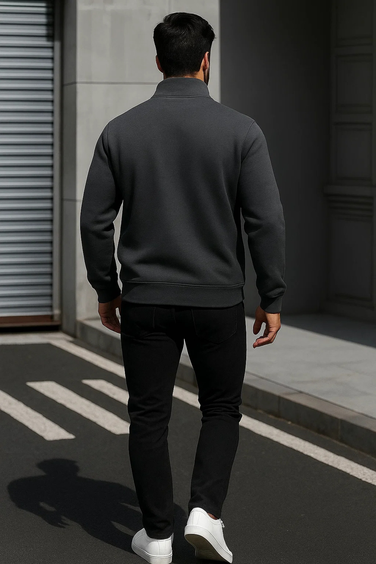 Erkek Trend Oversize Antrasit Fermuarlı Sweatshirt 5
