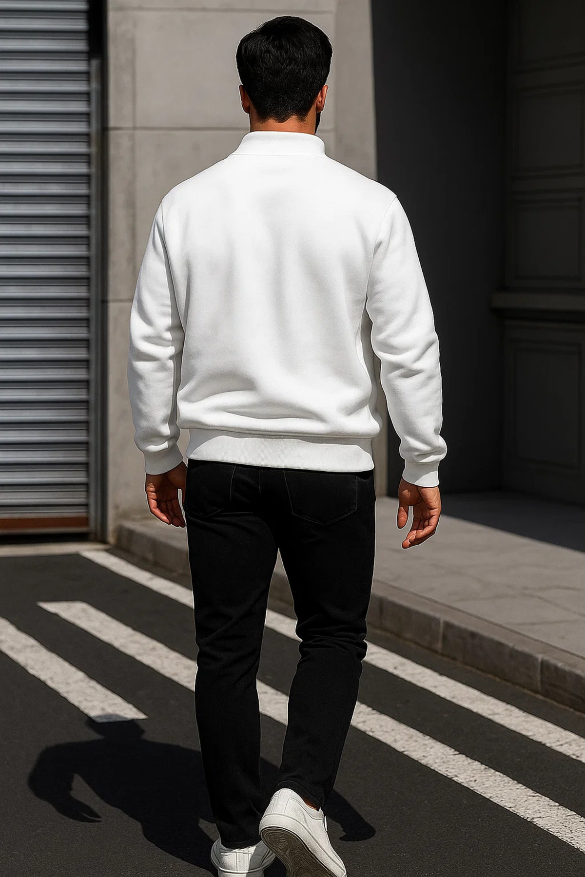 Erkek Trend Oversize Beyaz Fermuarlı Sweatshirt 5
