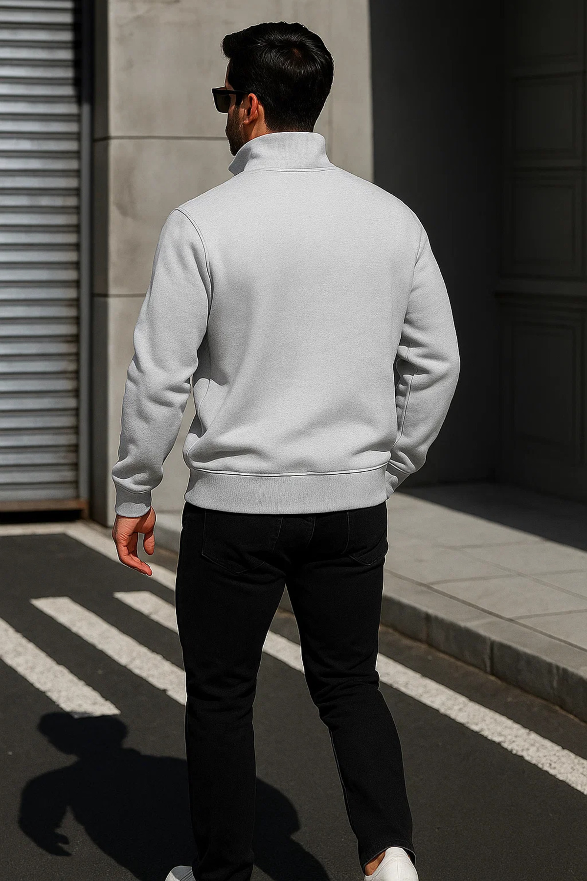 Erkek Trend Oversize Gri Fermuarlı Sweatshirt 6