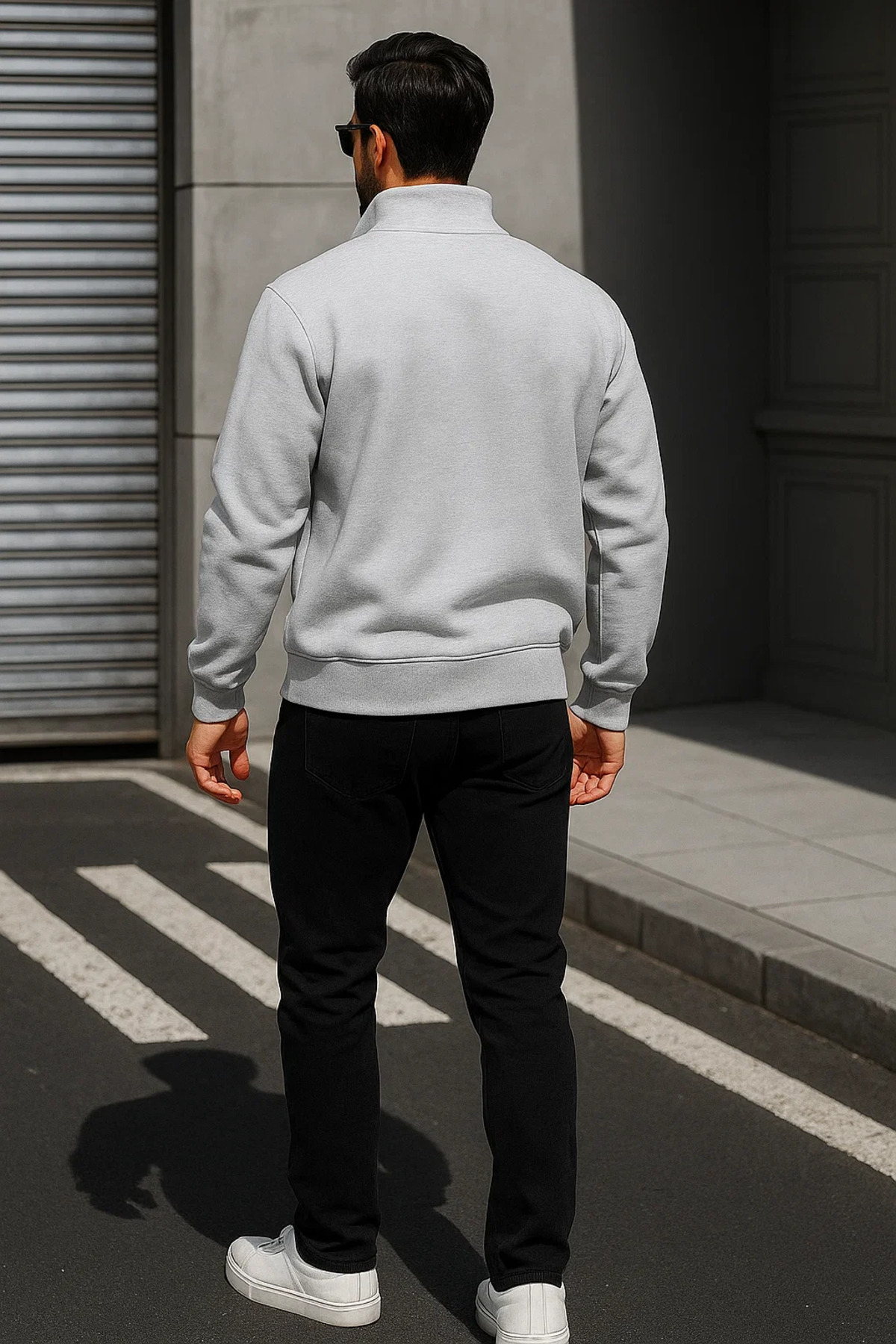 Erkek Trend Oversize Gri Fermuarlı Sweatshirt 5
