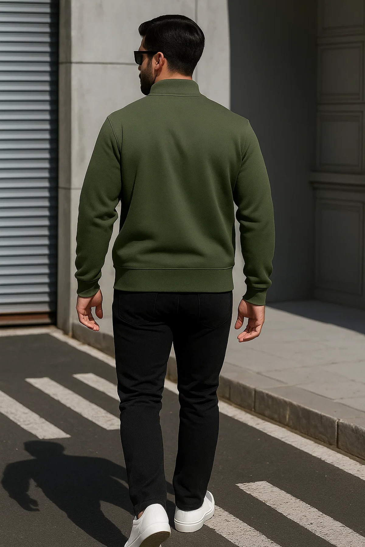 Erkek Trend Oversize Haki Fermuarlı Sweatshirt 6