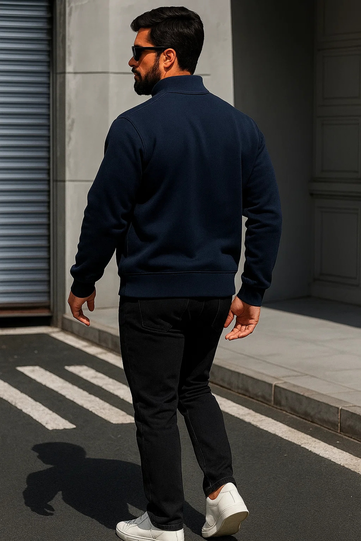 Erkek Trend Oversize Lacivert Fermuarlı Sweatshirt 6