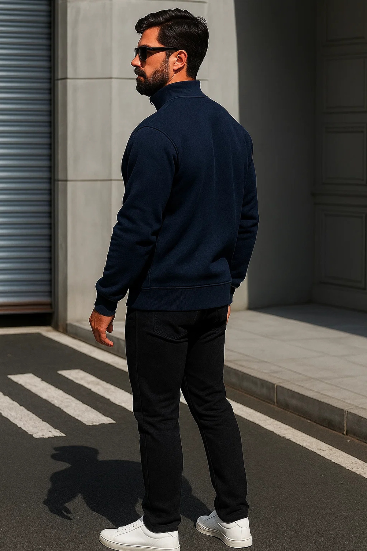 Erkek Trend Oversize Lacivert Fermuarlı Sweatshirt 5